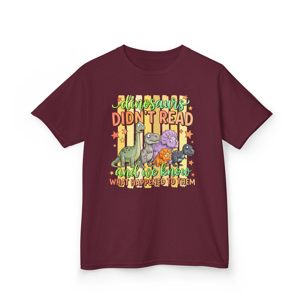 Kids Tee — “Dinosaurs Didn’t Read” Cute Dino Graphic Shirt (Back-to-School, Reading Gift)