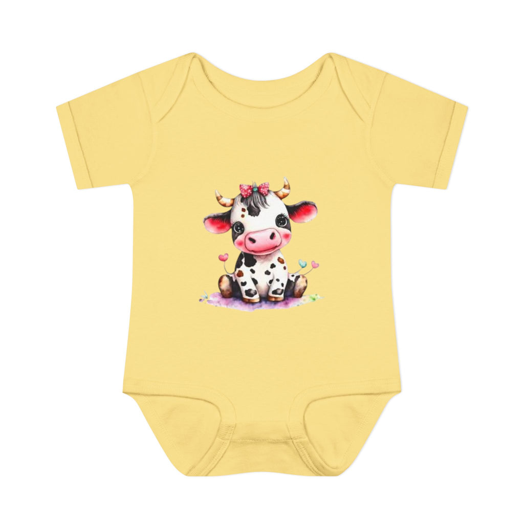 Cute Cow Infant Bodysuit — Adorable Baby Cow Onesie with Pink Bow