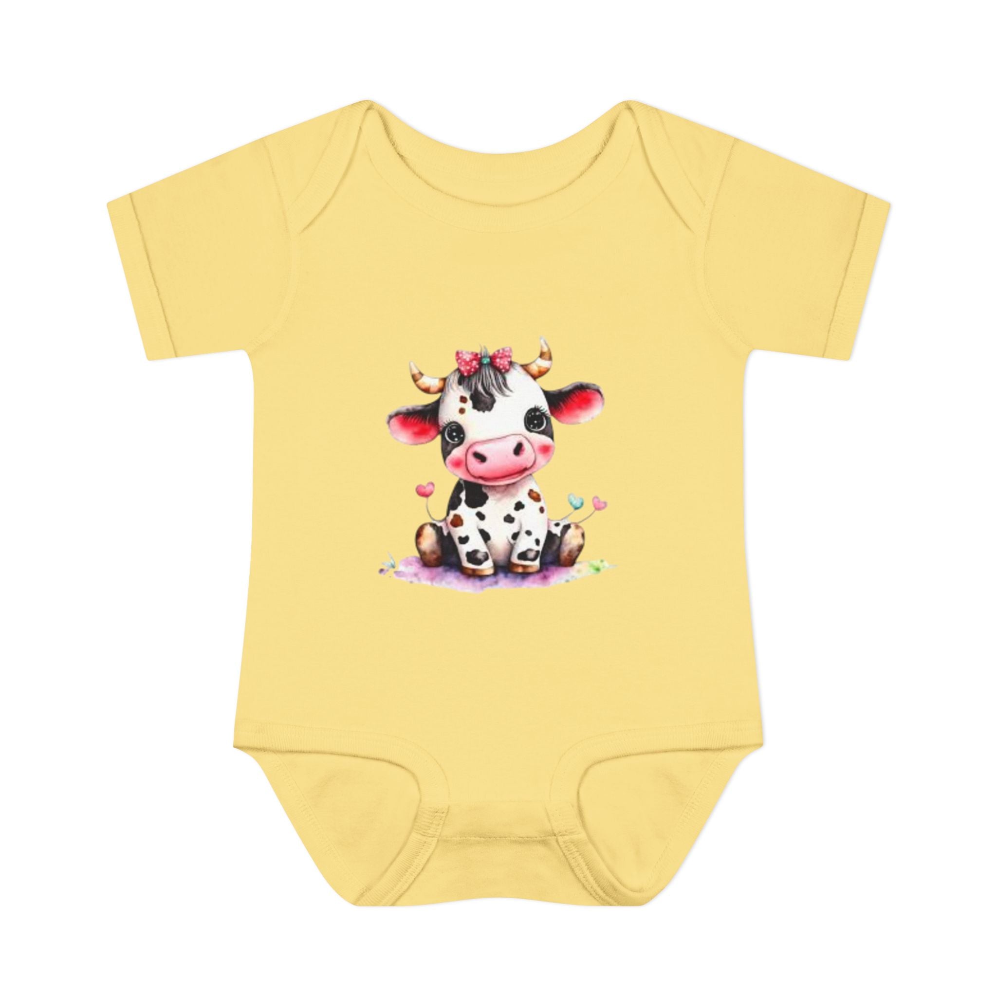 Cute Cow Infant Bodysuit — Adorable Baby Cow Onesie with Pink Bow