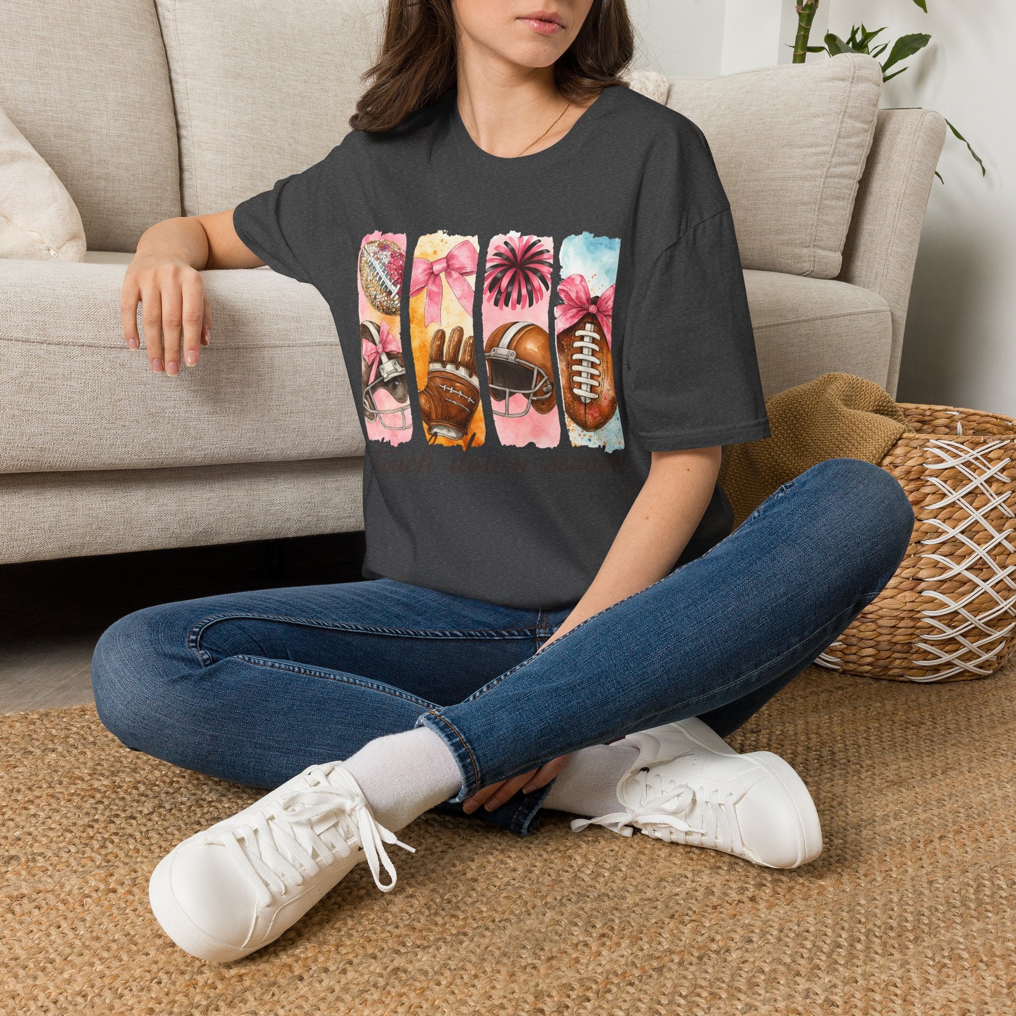 Touchdown Season Football T-Shirt — Pink Cheer & Helmet Graphic Tee