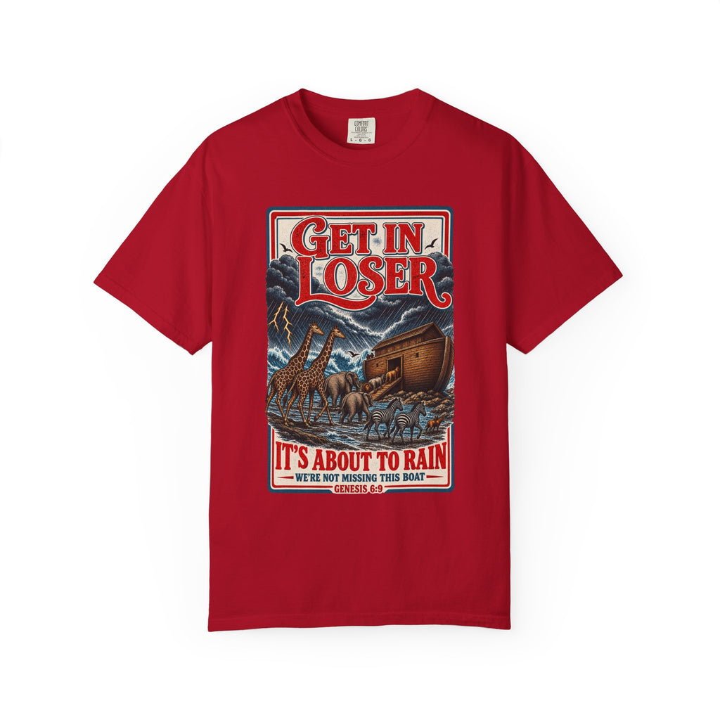 Get In Loser Noah's Ark Graphic T-Shirt — "It's About to Rain" Vintage Rescue Tee