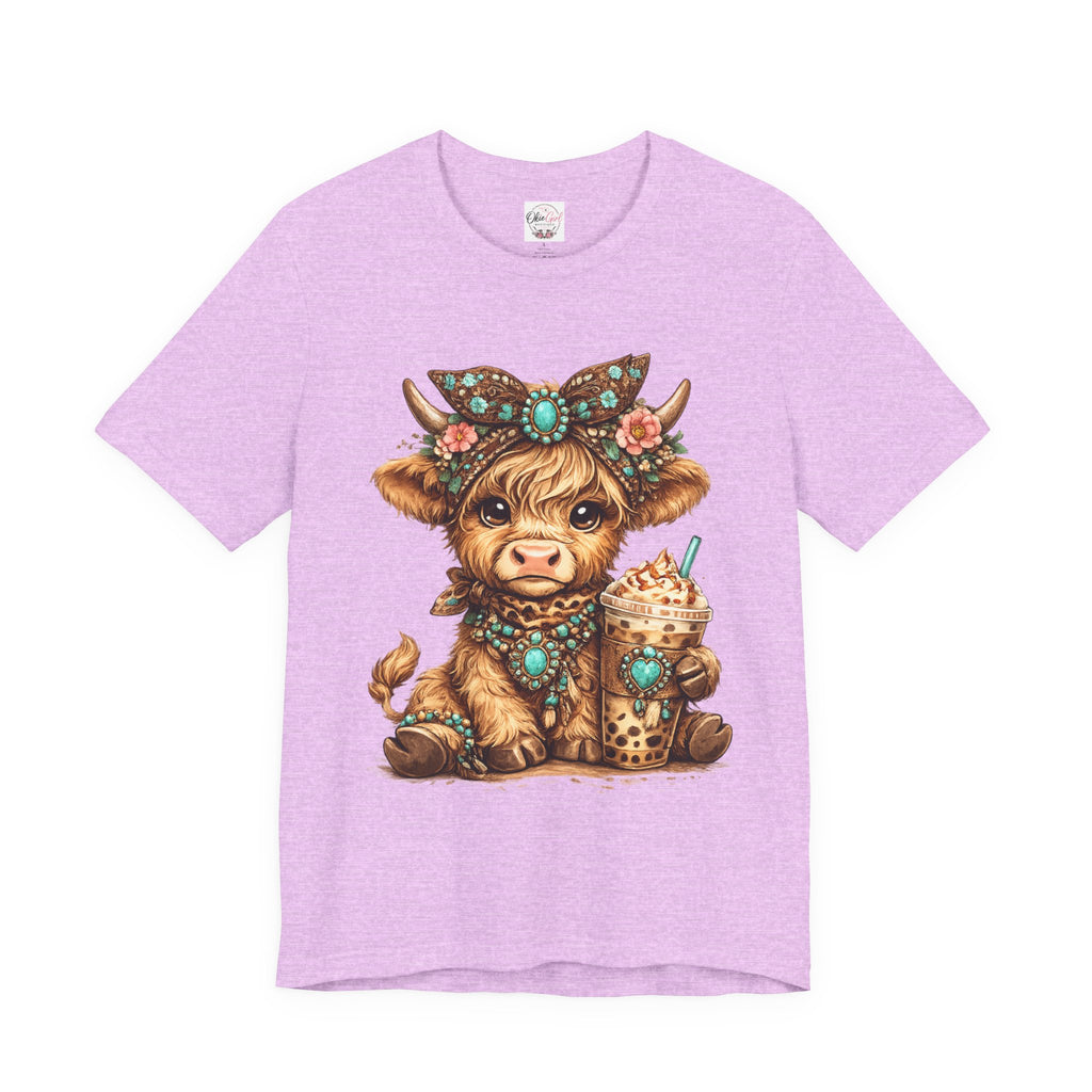 Highland Cow Tee with Bubble Tea