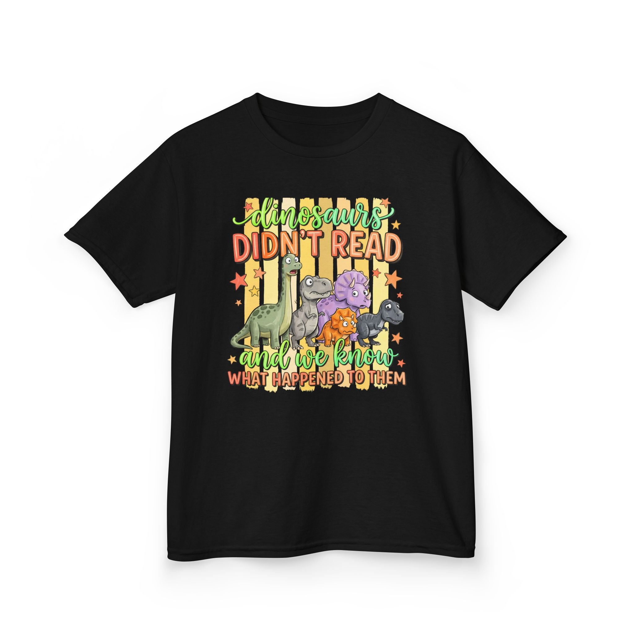 Kids Tee — “Dinosaurs Didn’t Read” Cute Dino Graphic Shirt (Back-to-School, Reading Gift)
