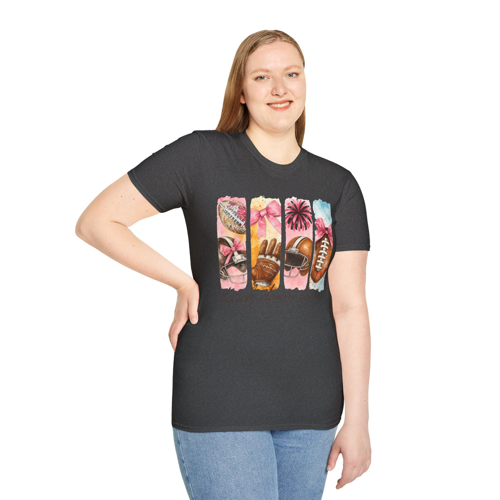 Touchdown Season Football T-Shirt — Pink Cheer & Helmet Graphic Tee