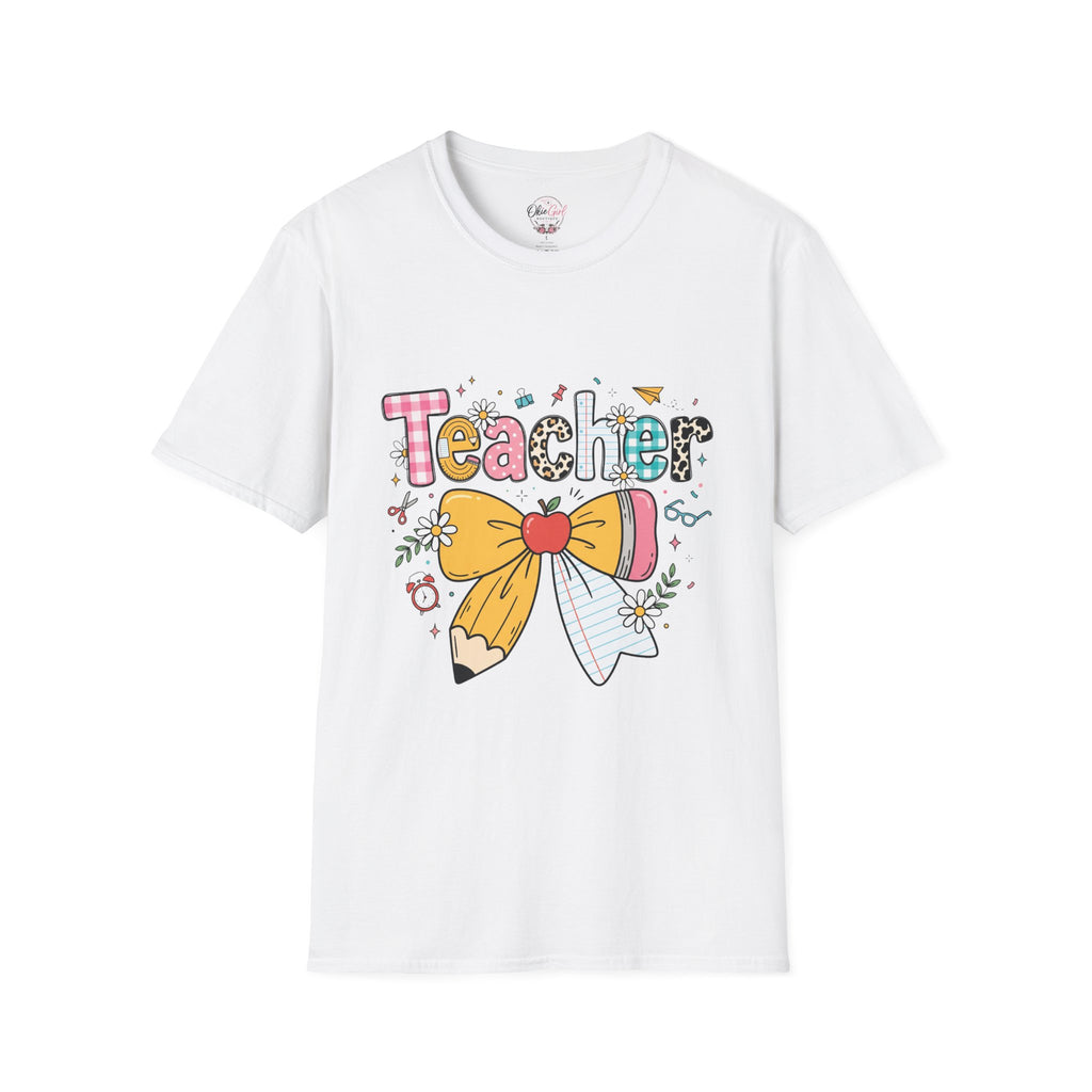 Teacher Cute Bow Graphic T-Shirt — Colorful School Appreciation Tee