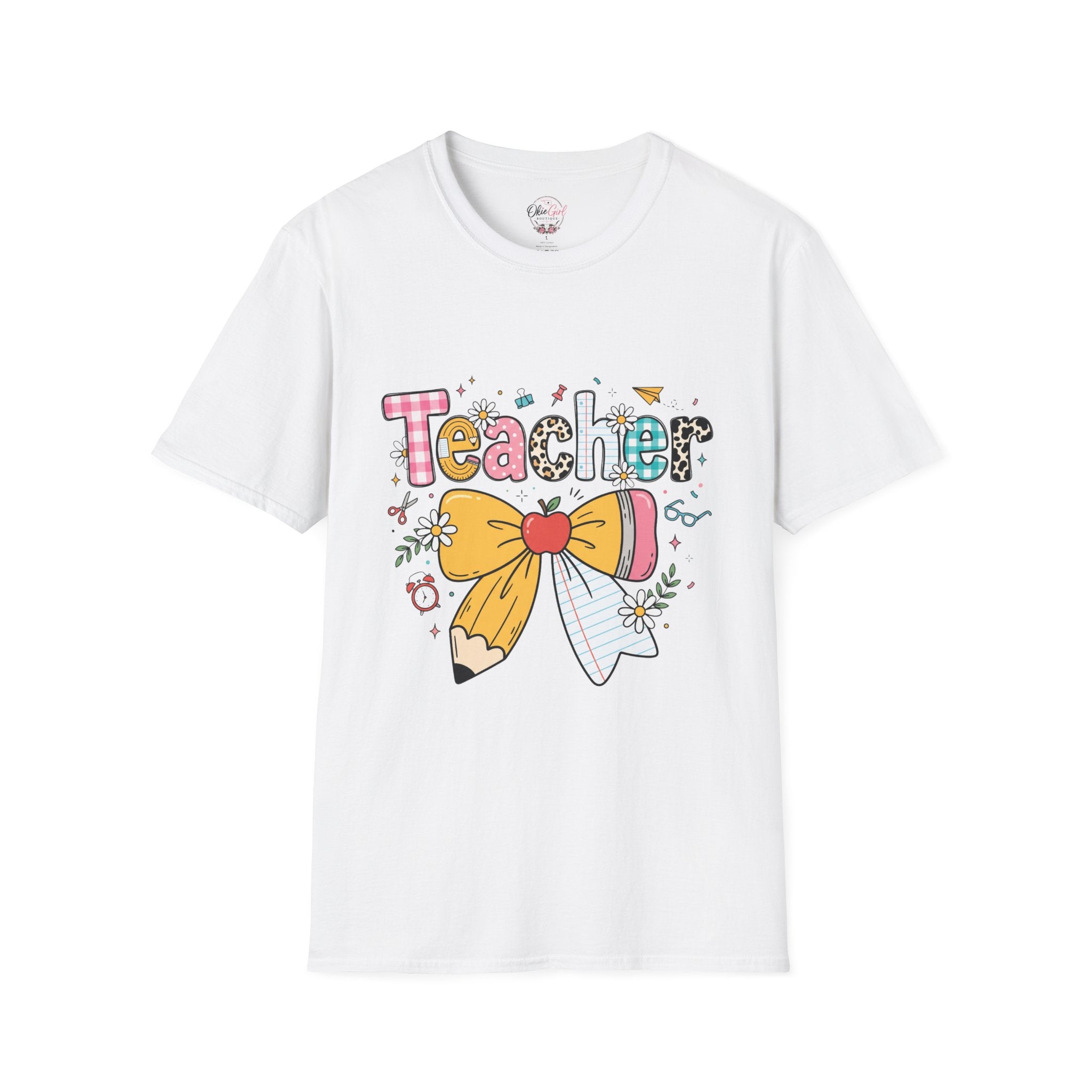 Teacher Cute Bow Graphic T-Shirt — Colorful School Appreciation Tee