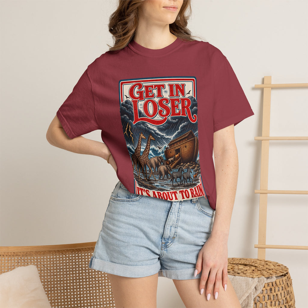 Get In Loser Noah's Ark Graphic T-Shirt — "It's About to Rain" Vintage Rescue Tee