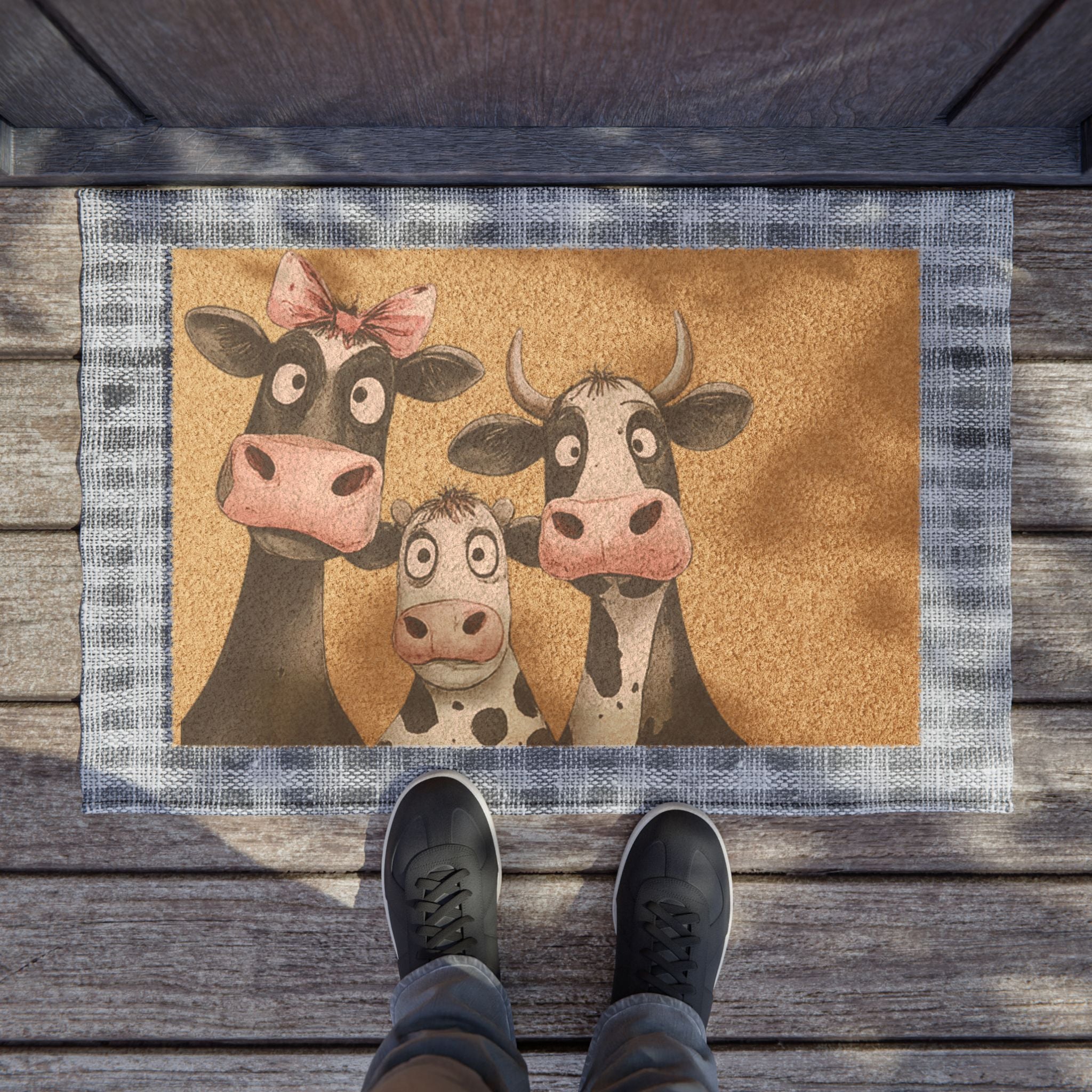 Doormat — Charming Cow Family Coir Welcome Mat