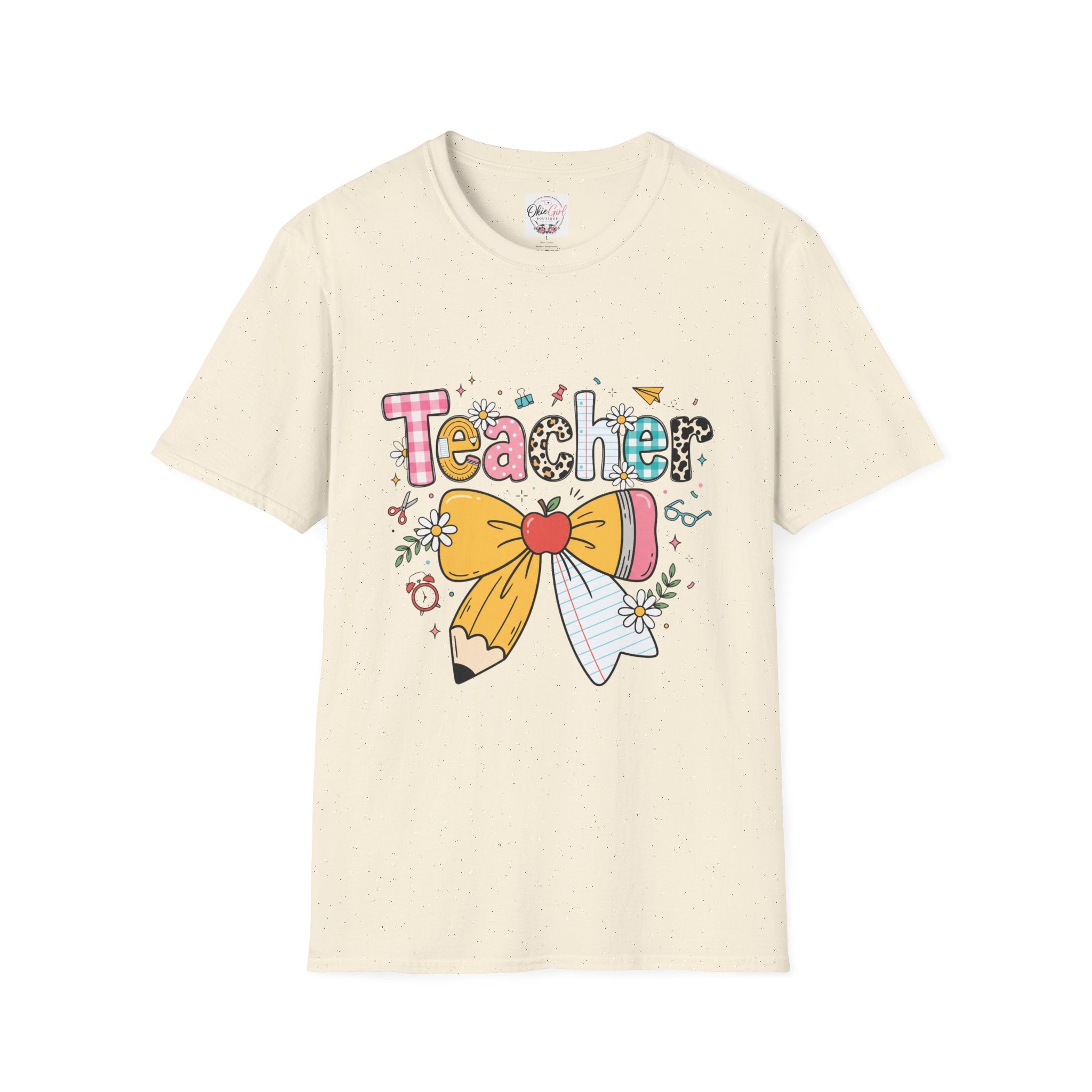 Teacher Cute Bow Graphic T-Shirt — Colorful School Appreciation Tee