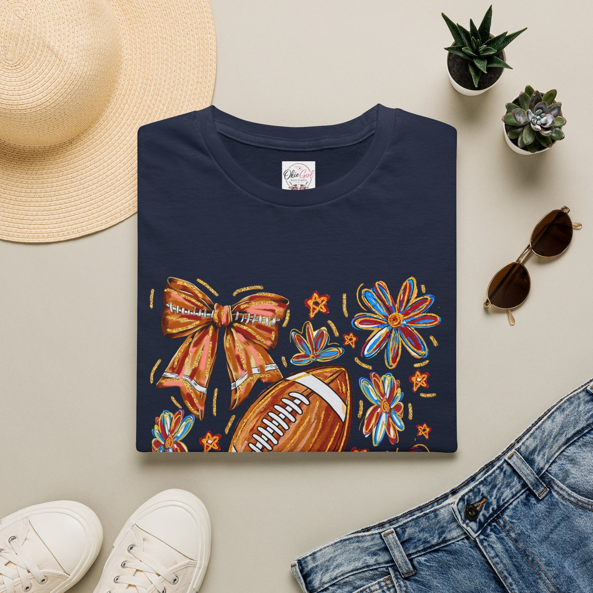 Football & Bow Graphic T-Shirt