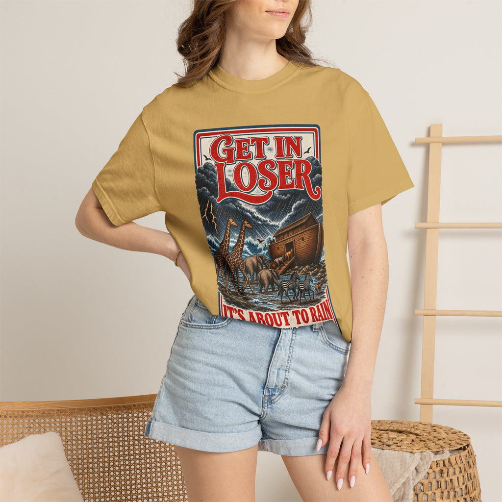 Get In Loser Noah's Ark Graphic T-Shirt — "It's About to Rain" Vintage Rescue Tee