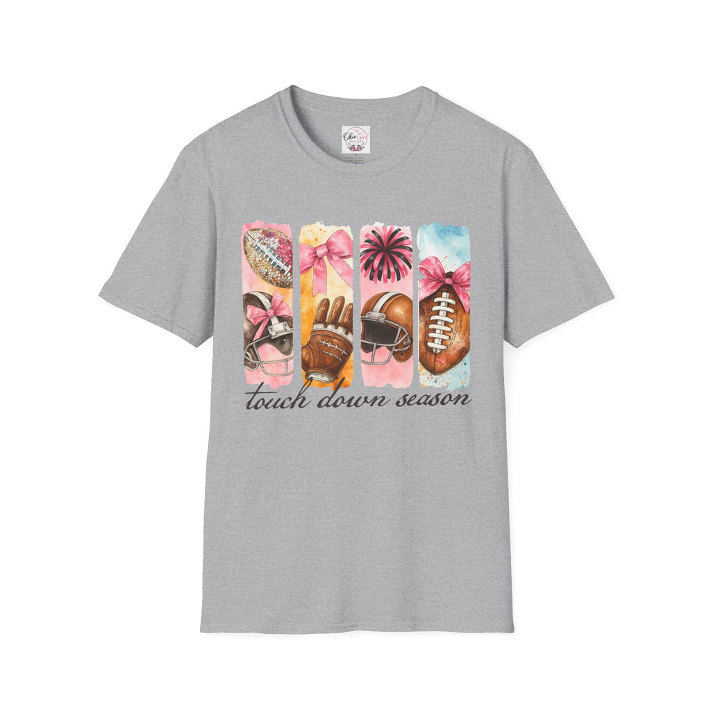Touchdown Season Football T-Shirt — Pink Cheer & Helmet Graphic Tee