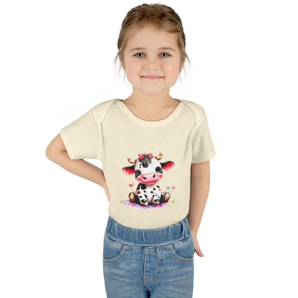 Cute Cow Infant Bodysuit — Adorable Baby Cow Onesie with Pink Bow