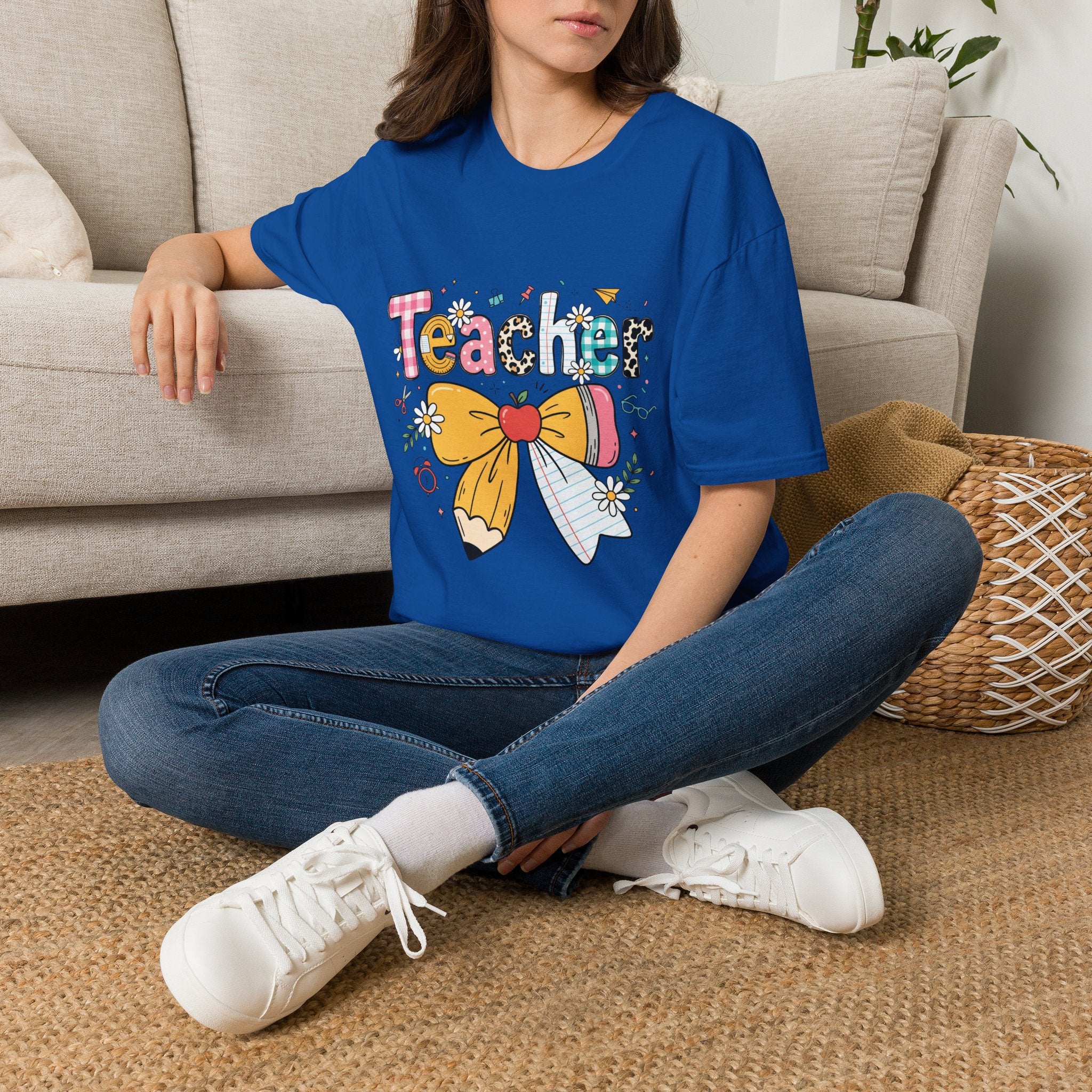 Teacher Cute Bow Graphic T-Shirt — Colorful School Appreciation Tee