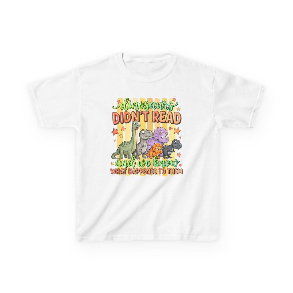 Kids Tee — “Dinosaurs Didn’t Read” Cute Dino Graphic Shirt (Back-to-School, Reading Gift)