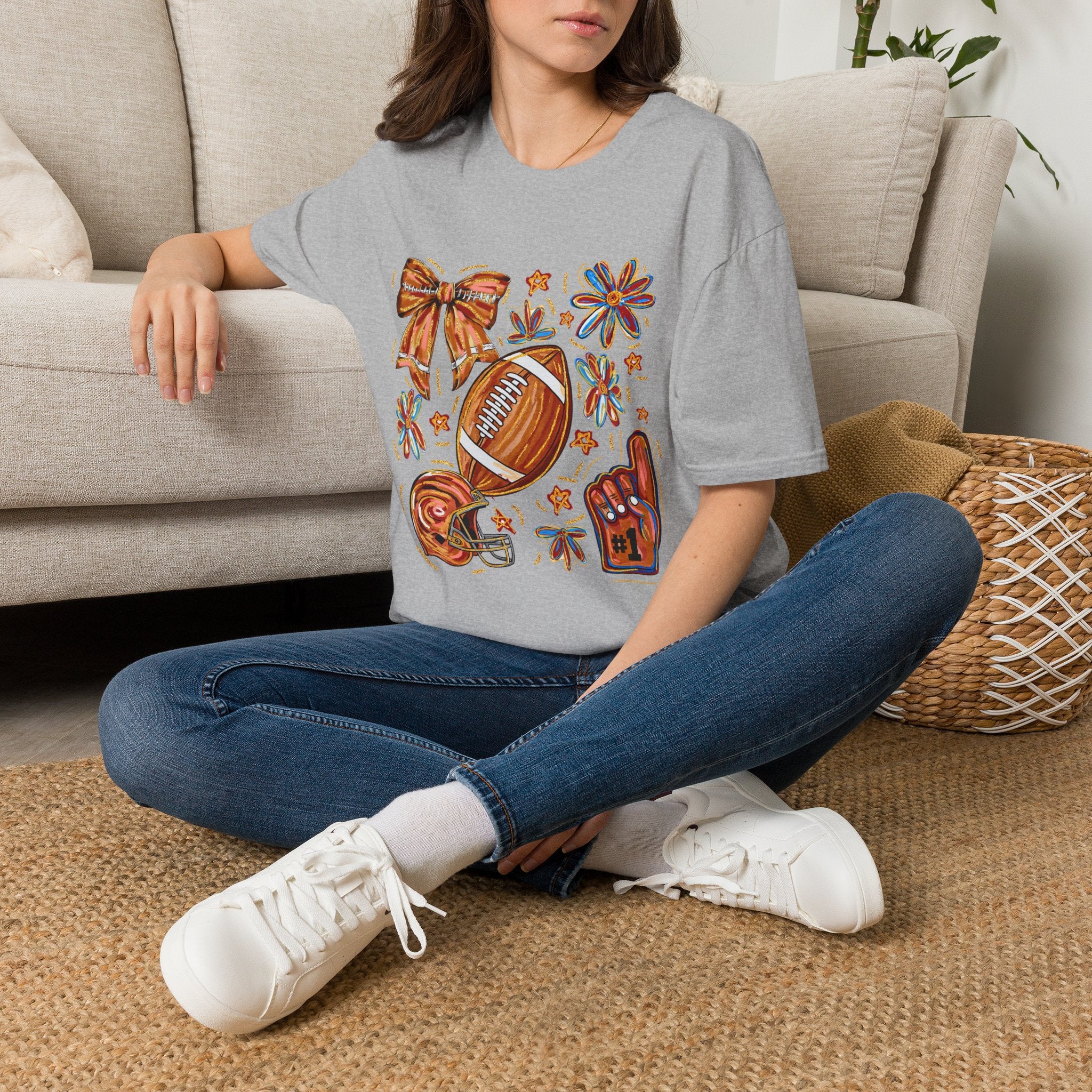 Football & Bow Graphic T-Shirt