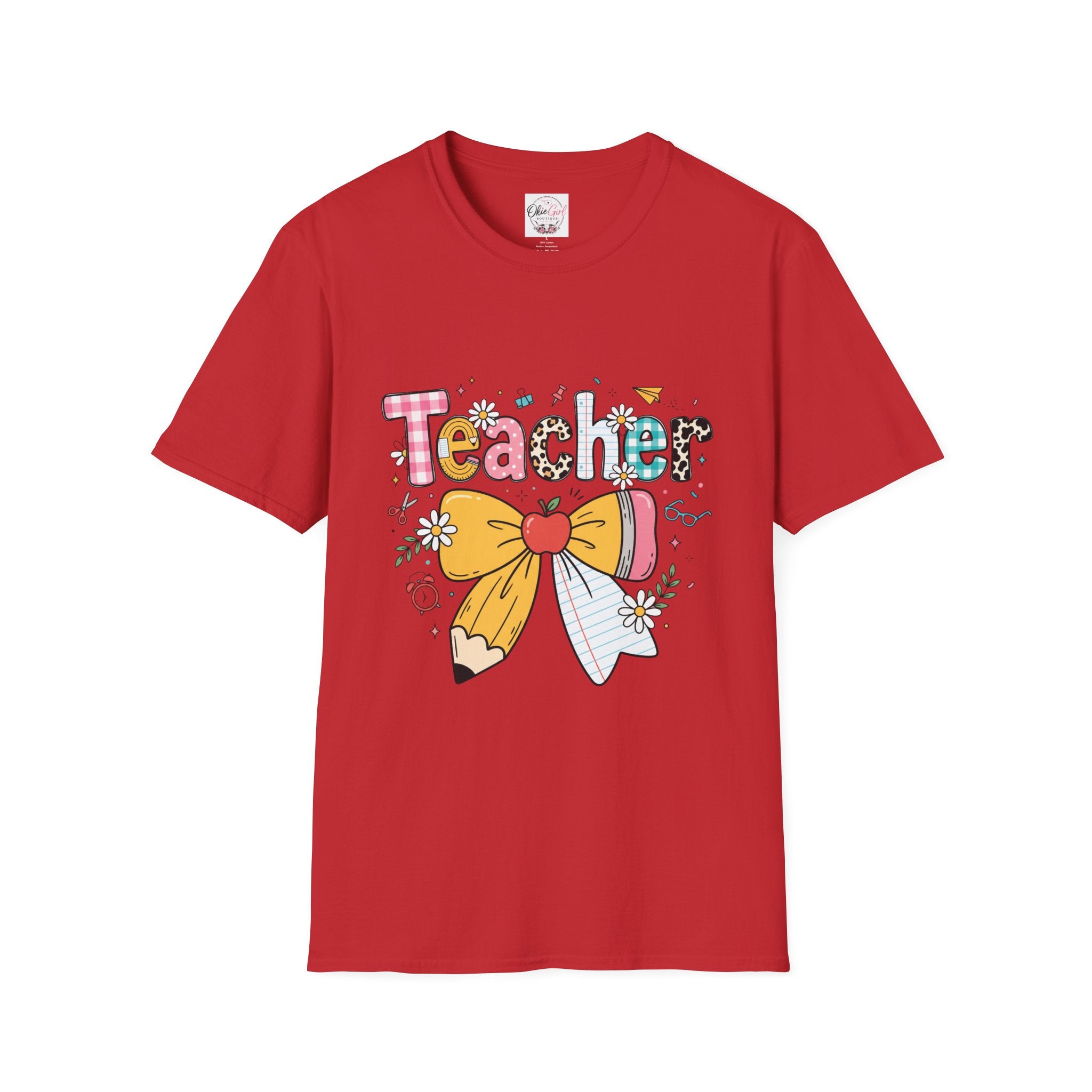 Teacher Cute Bow Graphic T-Shirt — Colorful School Appreciation Tee