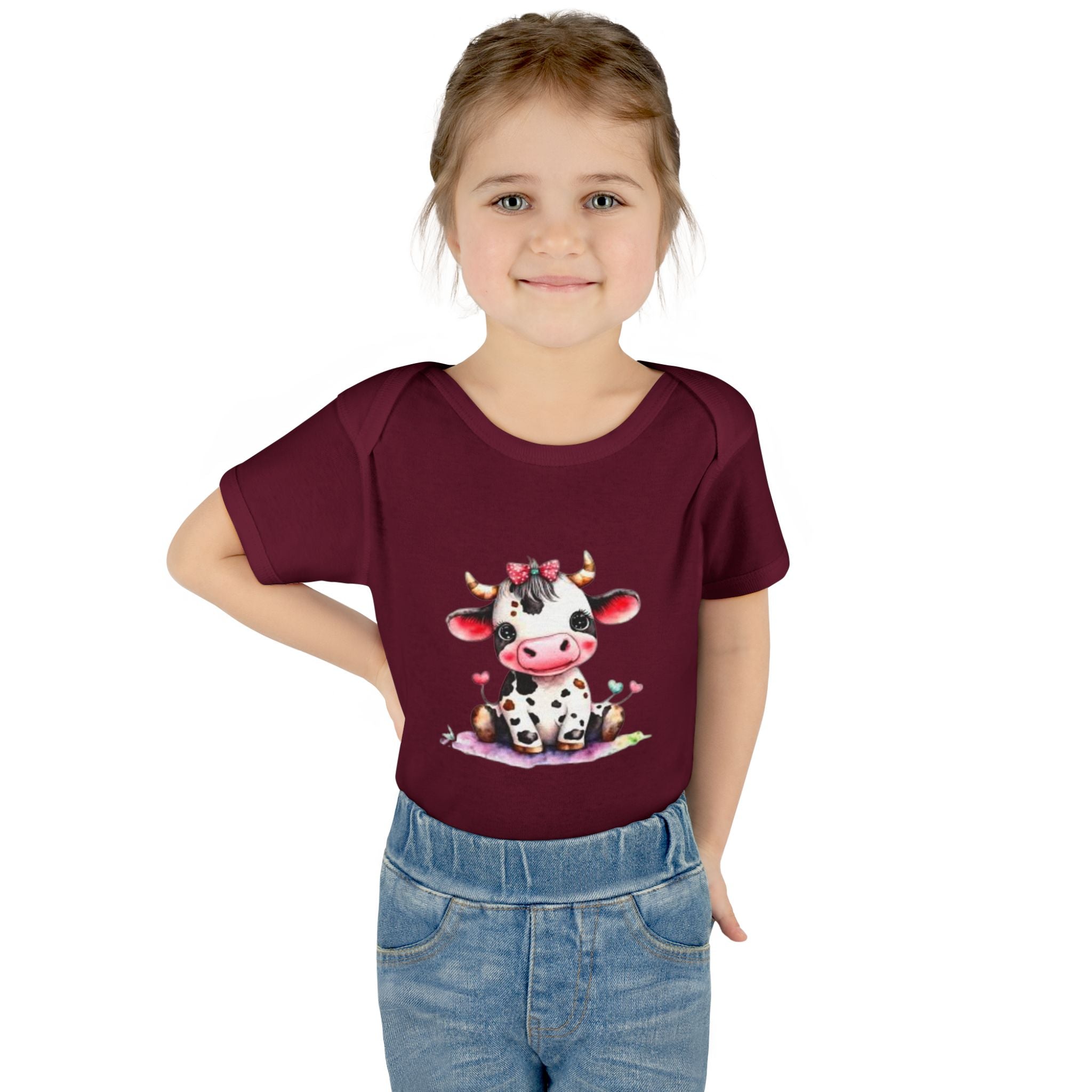 Cute Cow Infant Bodysuit — Adorable Baby Cow Onesie with Pink Bow