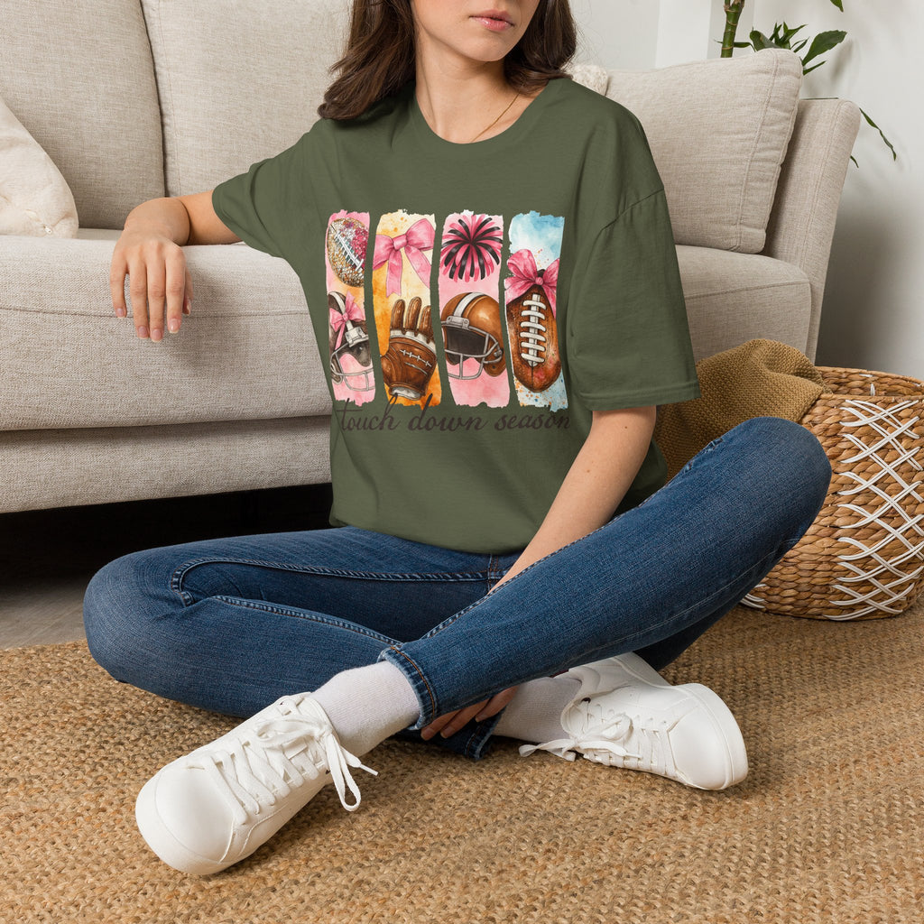 Touchdown Season Football T-Shirt — Pink Cheer & Helmet Graphic Tee