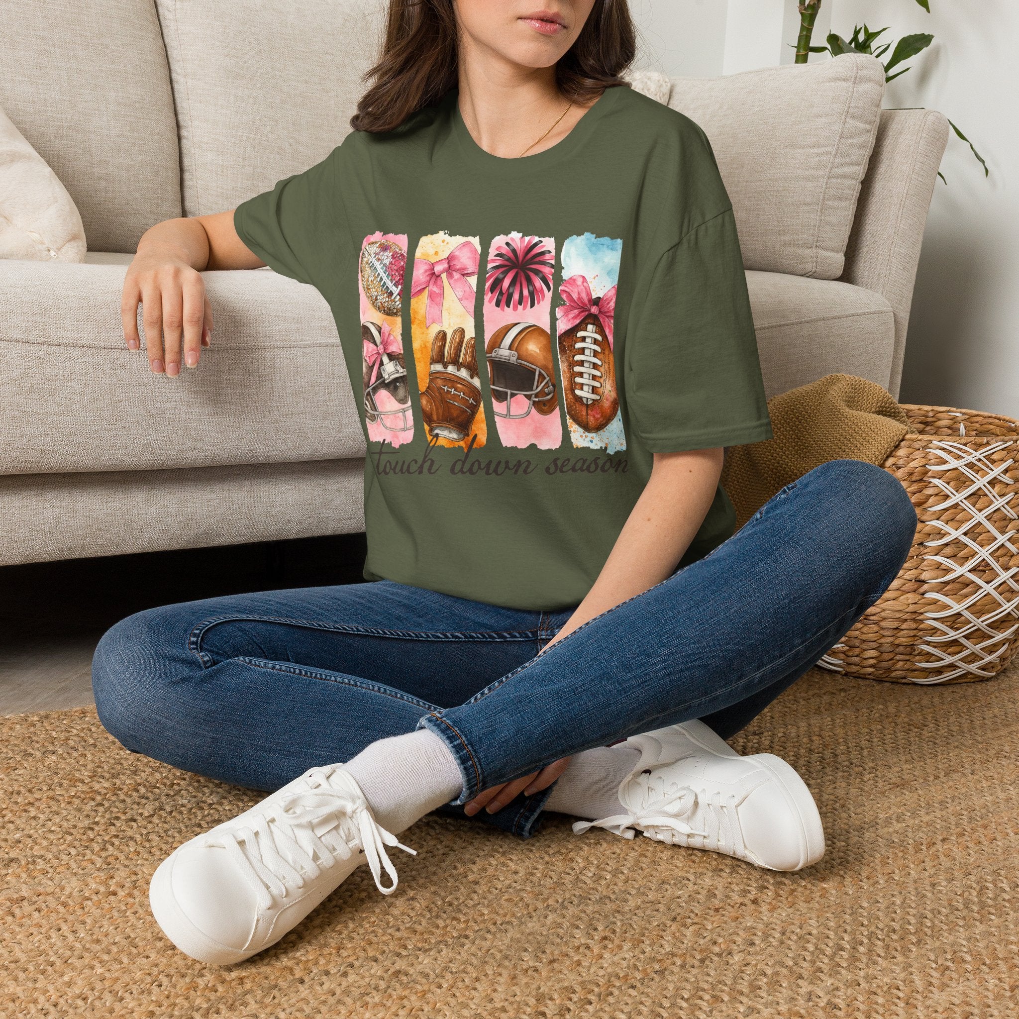 Touchdown Season Football T-Shirt — Pink Cheer & Helmet Graphic Tee