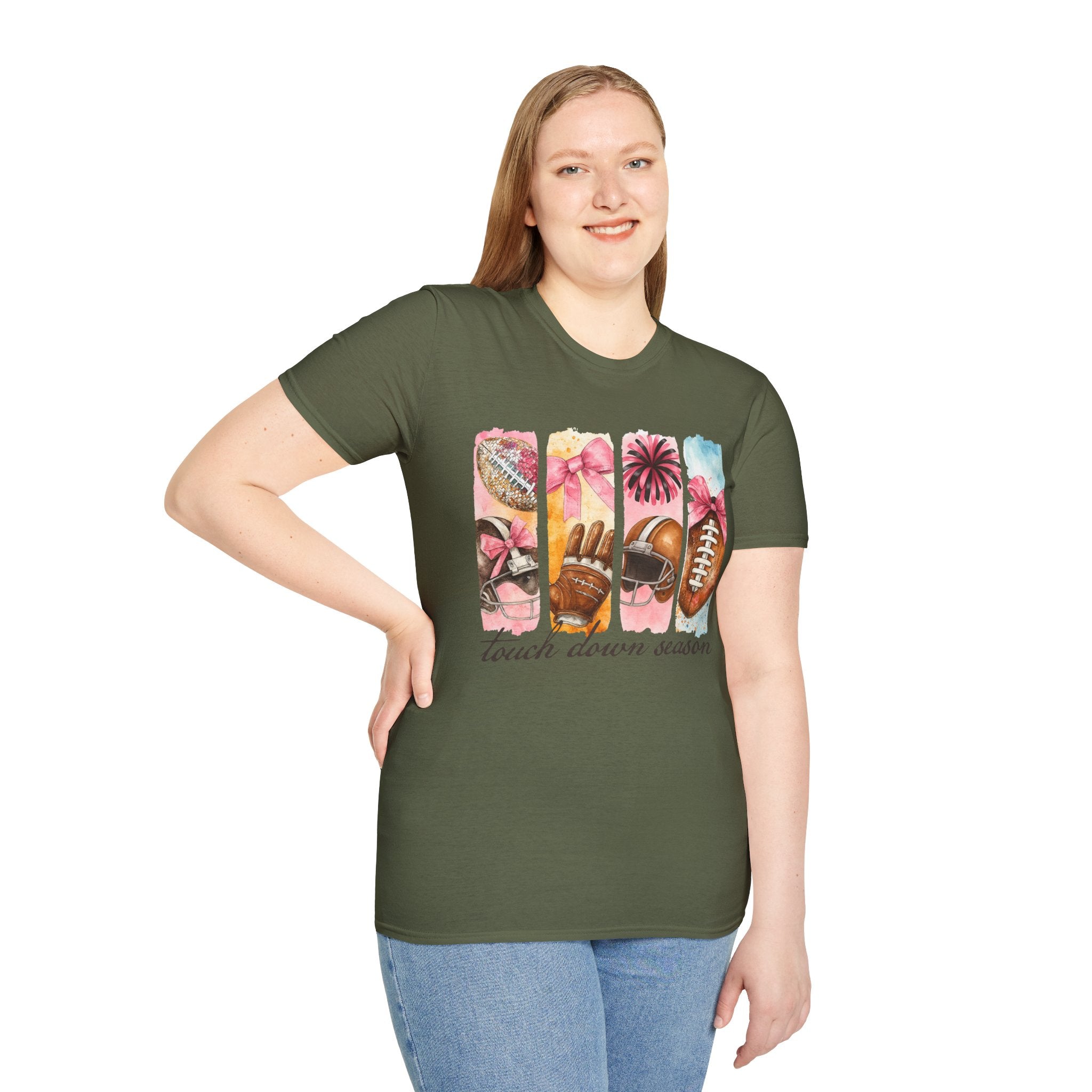 Touchdown Season Football T-Shirt — Pink Cheer & Helmet Graphic Tee