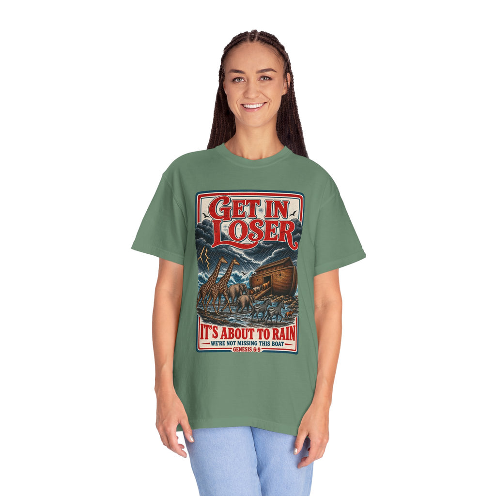 Get In Loser Noah's Ark Graphic T-Shirt — "It's About to Rain" Vintage Rescue Tee