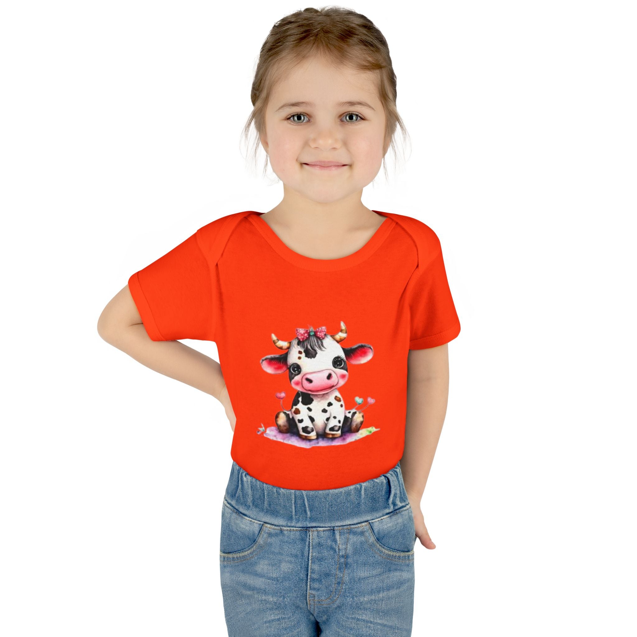 Cute Cow Infant Bodysuit — Adorable Baby Cow Onesie with Pink Bow