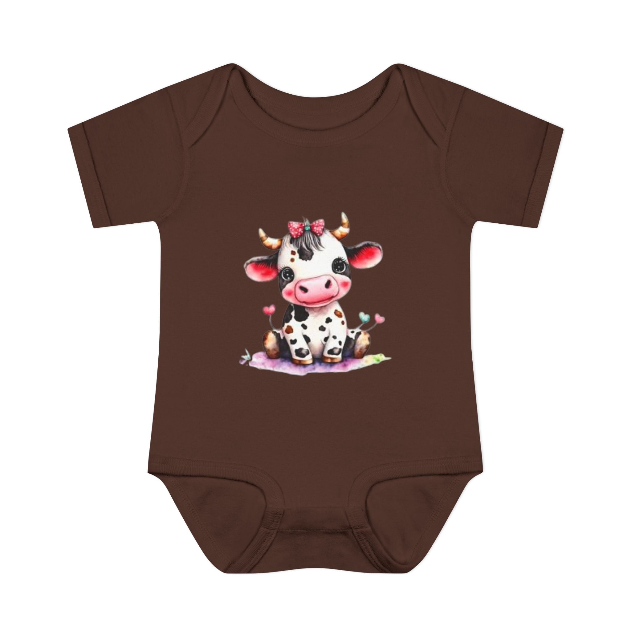 Cute Cow Infant Bodysuit — Adorable Baby Cow Onesie with Pink Bow