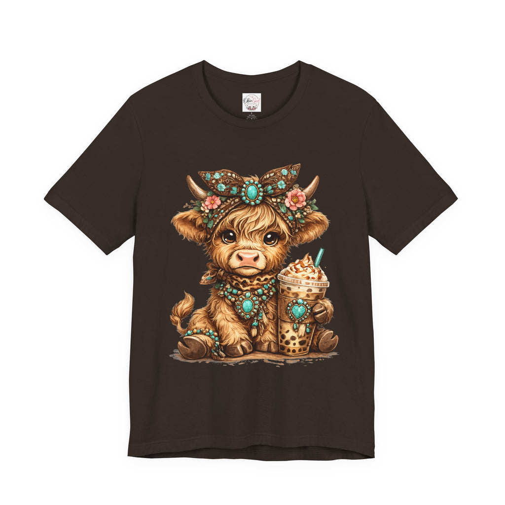 Highland Cow Tee with Bubble Tea