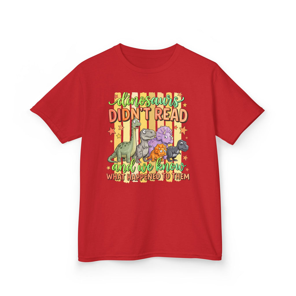 Kids Tee — “Dinosaurs Didn’t Read” Cute Dino Graphic Shirt (Back-to-School, Reading Gift)