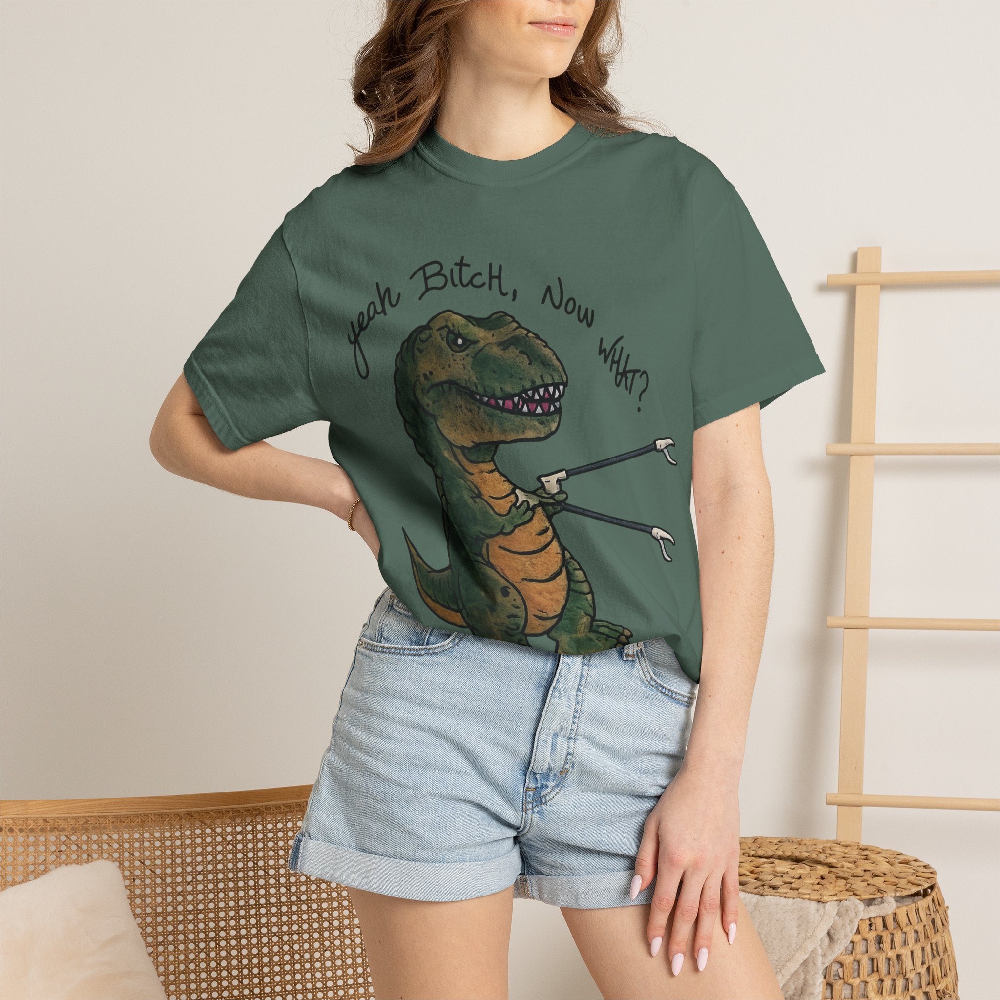 T-Shirt — Funny 'Yeah Bitch, Now What?' T-Rex Graphic Tee