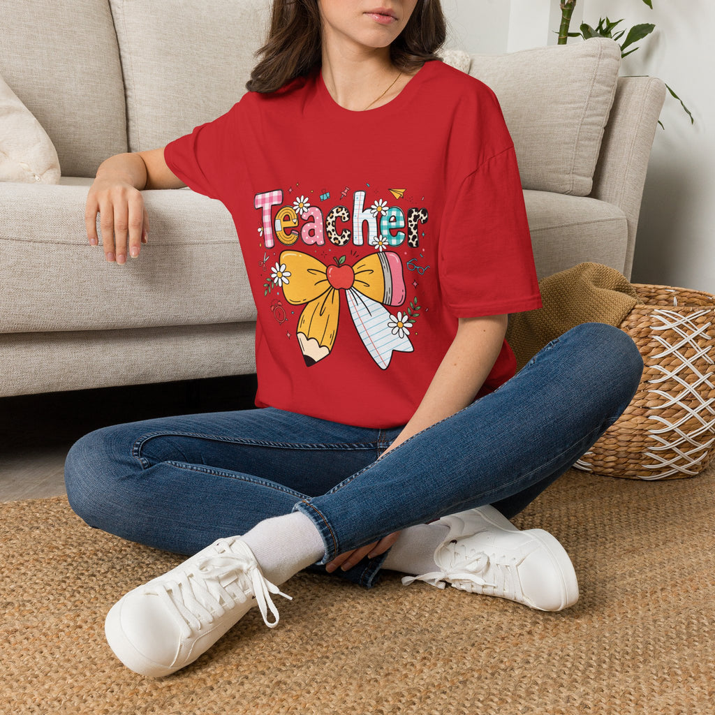 Teacher Cute Bow Graphic T-Shirt — Colorful School Appreciation Tee