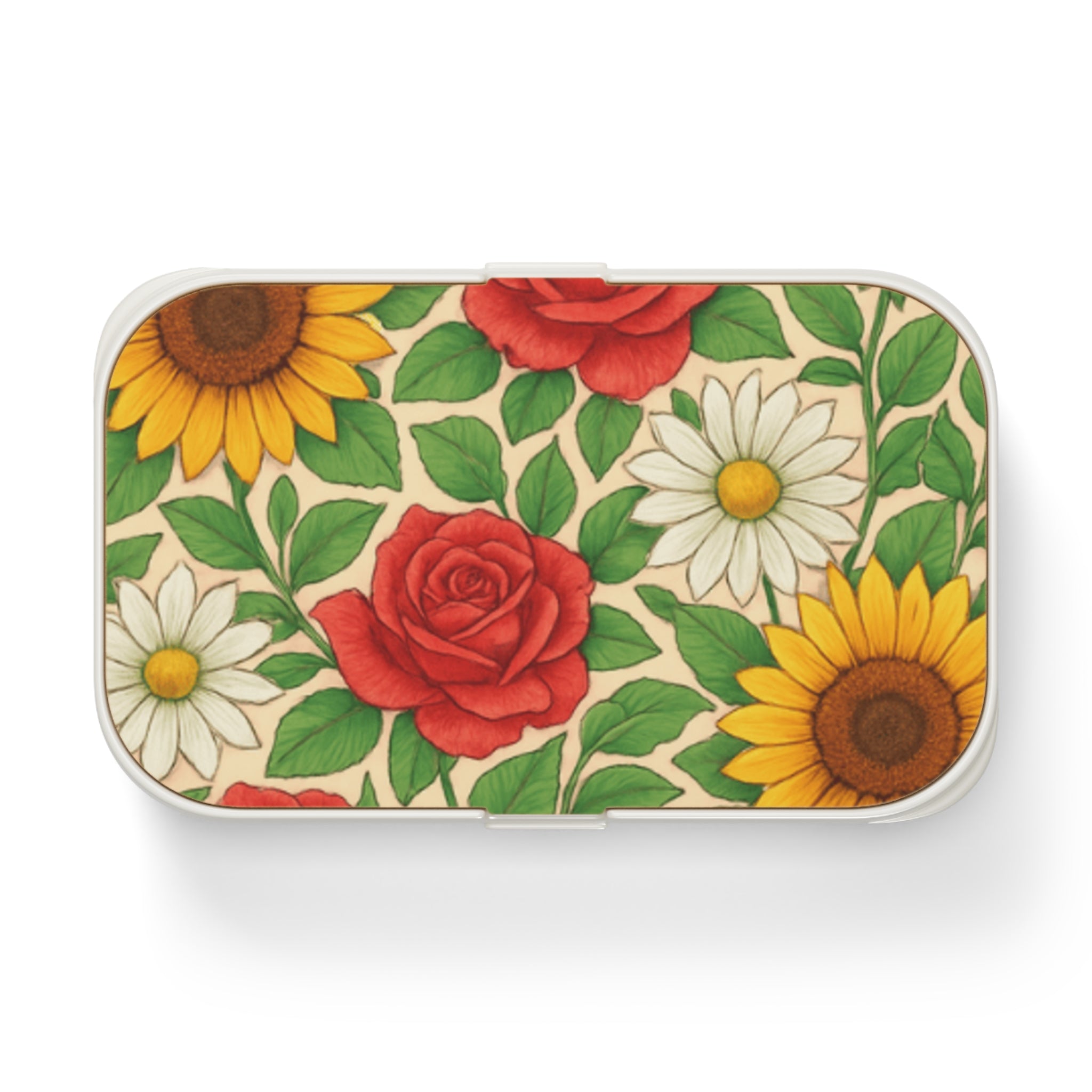 Floral Bento Lunch Box — Sunflower, Rose & Daisy Patterned Lunchbox