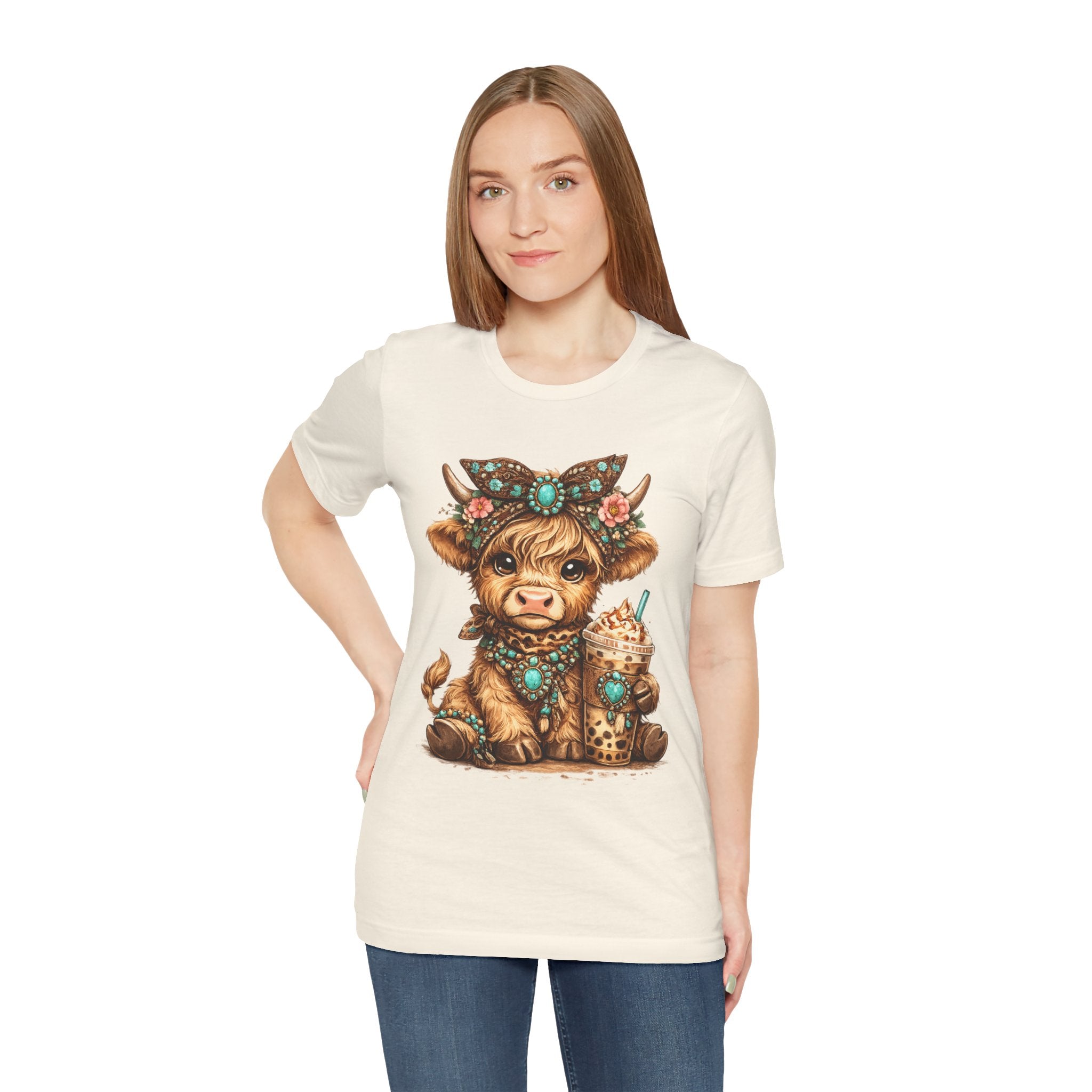 Highland Cow Tee with Bubble Tea