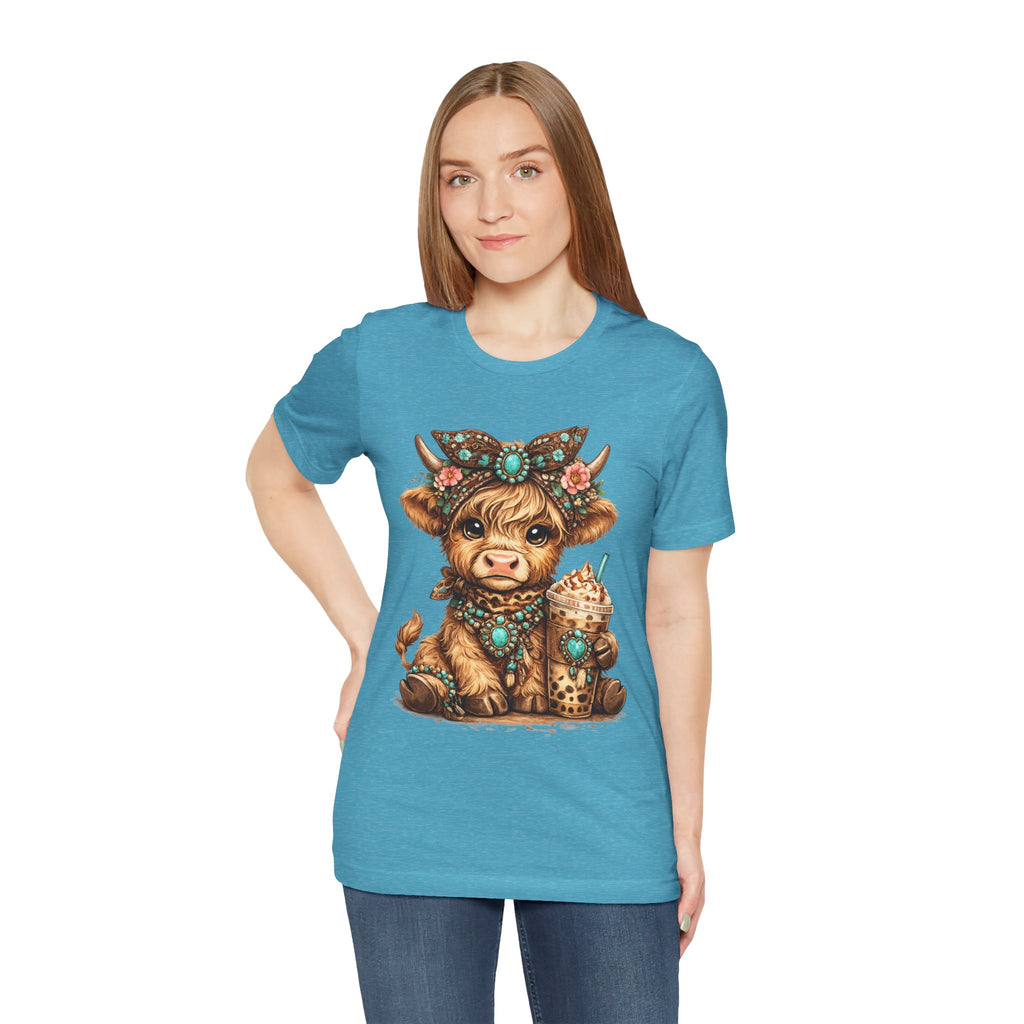 Highland Cow Tee with Bubble Tea