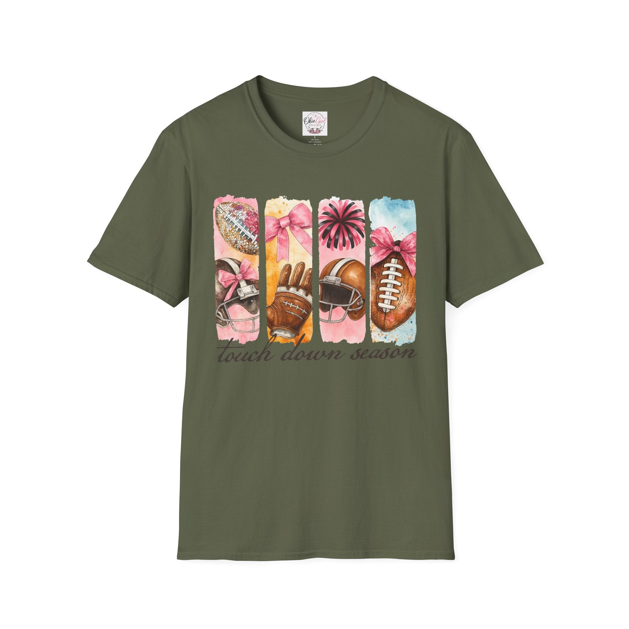 Touchdown Season Football T-Shirt — Pink Cheer & Helmet Graphic Tee