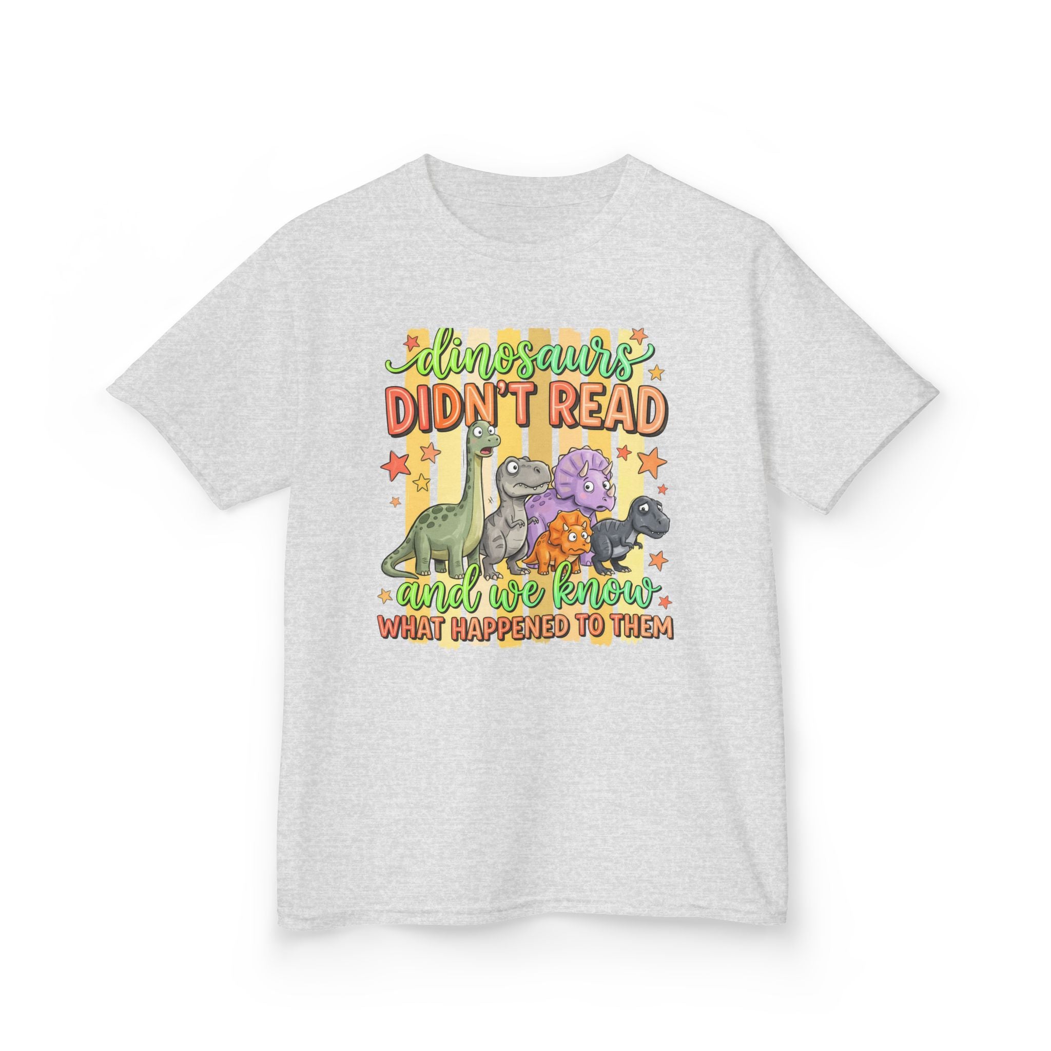 Kids Tee — “Dinosaurs Didn’t Read” Cute Dino Graphic Shirt (Back-to-School, Reading Gift)