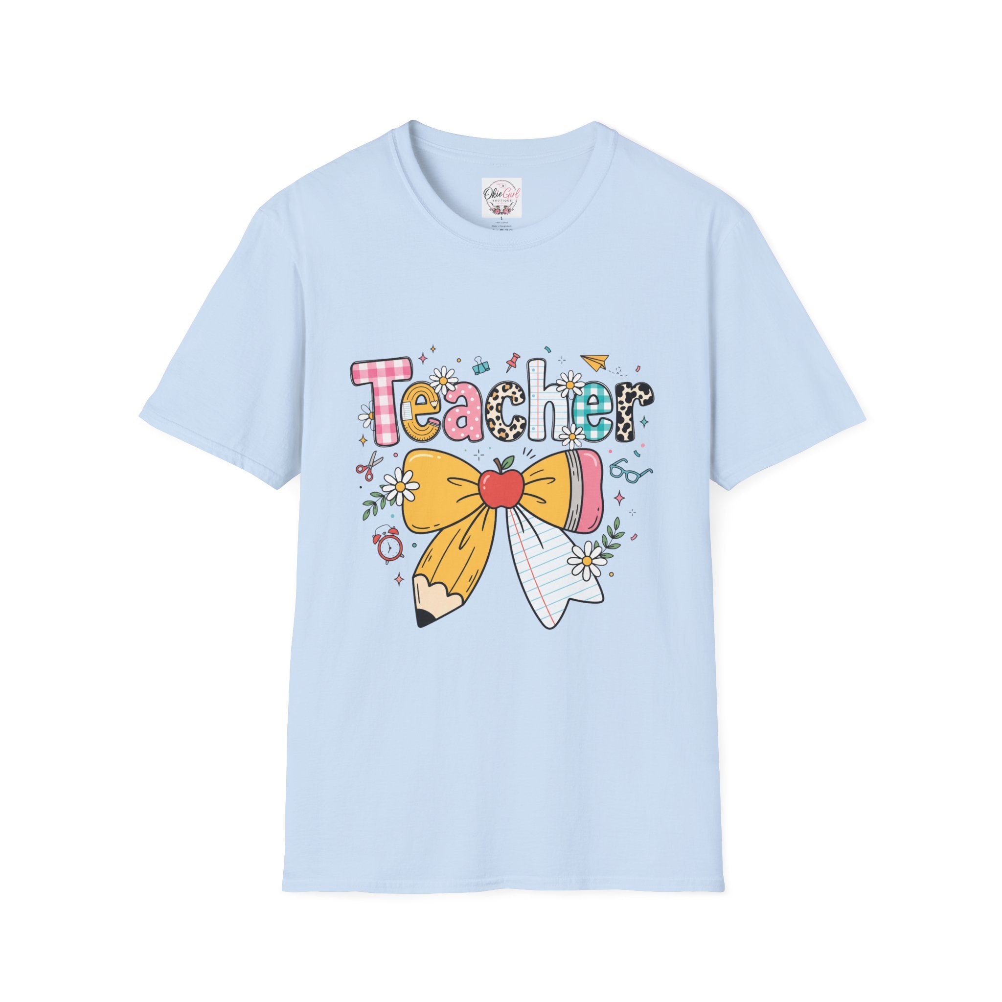 Teacher Cute Bow Graphic T-Shirt — Colorful School Appreciation Tee