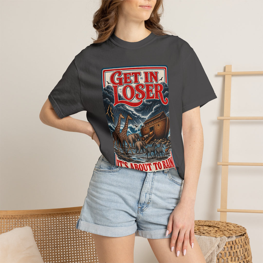 Get In Loser Noah's Ark Graphic T-Shirt — "It's About to Rain" Vintage Rescue Tee