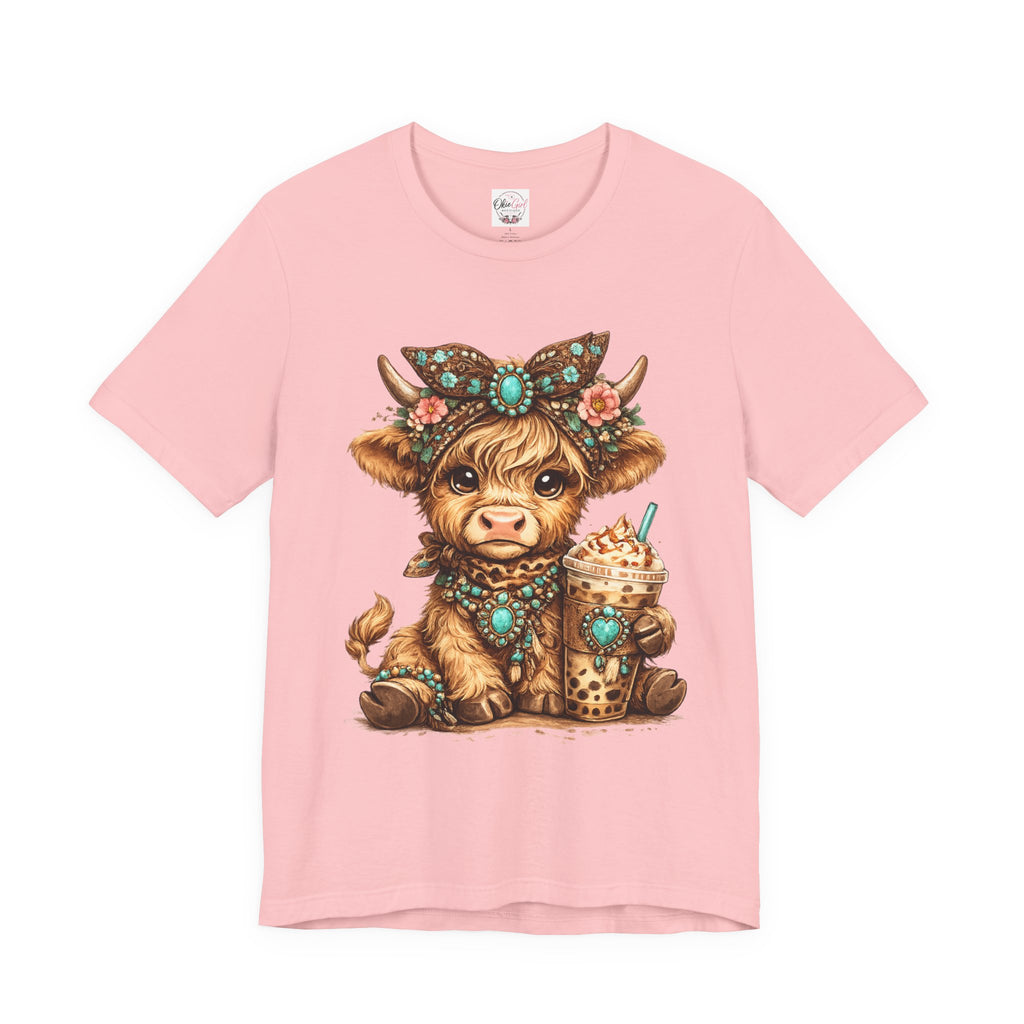 Highland Cow Tee with Bubble Tea