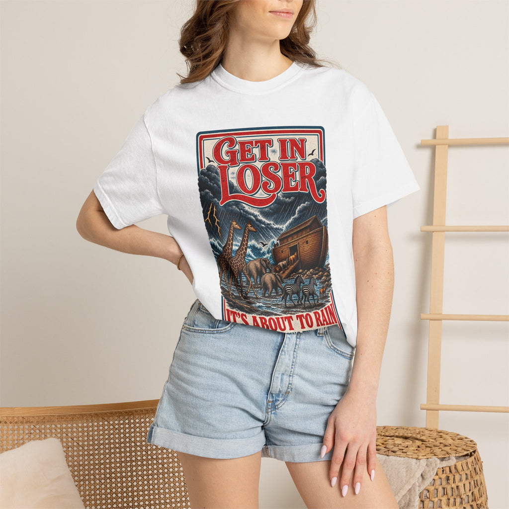 Get In Loser Noah's Ark Graphic T-Shirt — "It's About to Rain" Vintage Rescue Tee