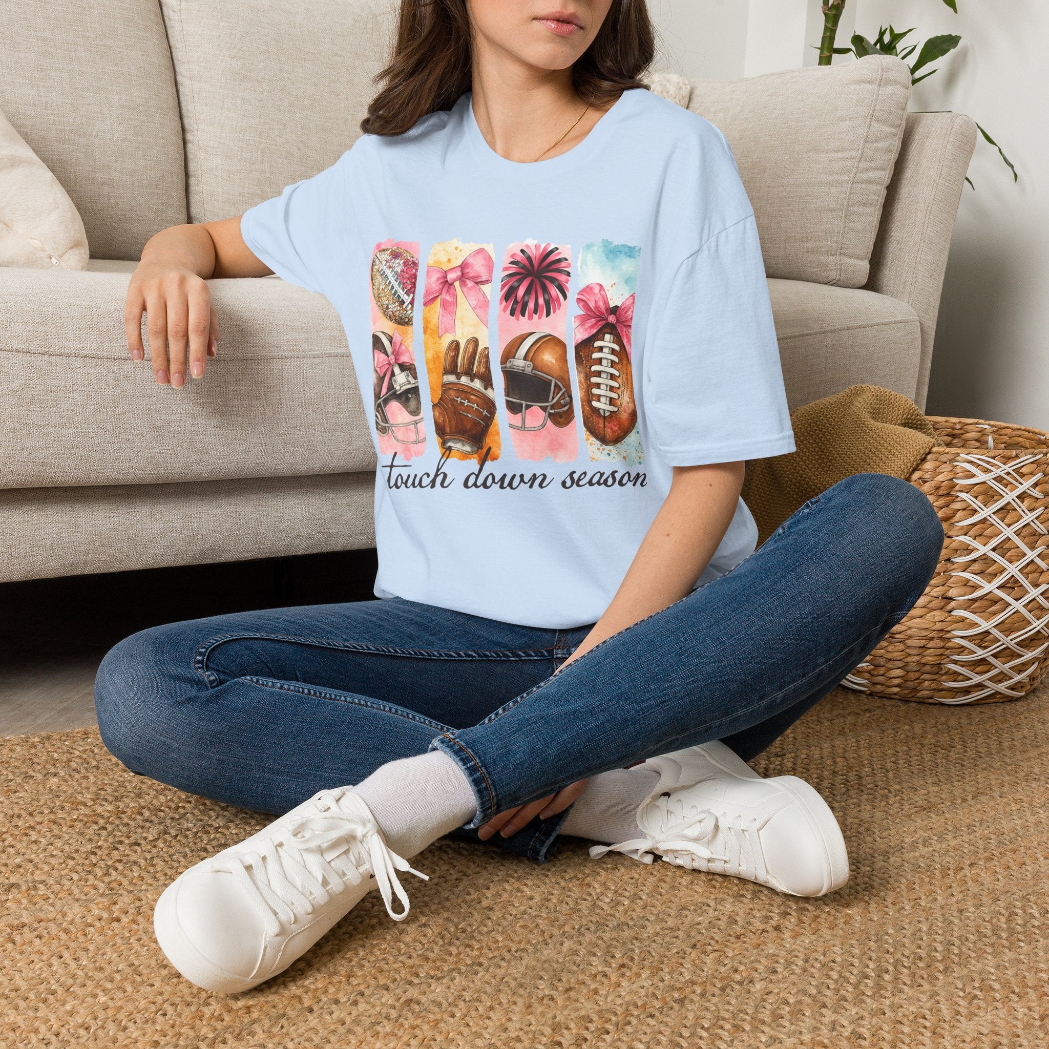 Touchdown Season Football T-Shirt — Pink Cheer & Helmet Graphic Tee