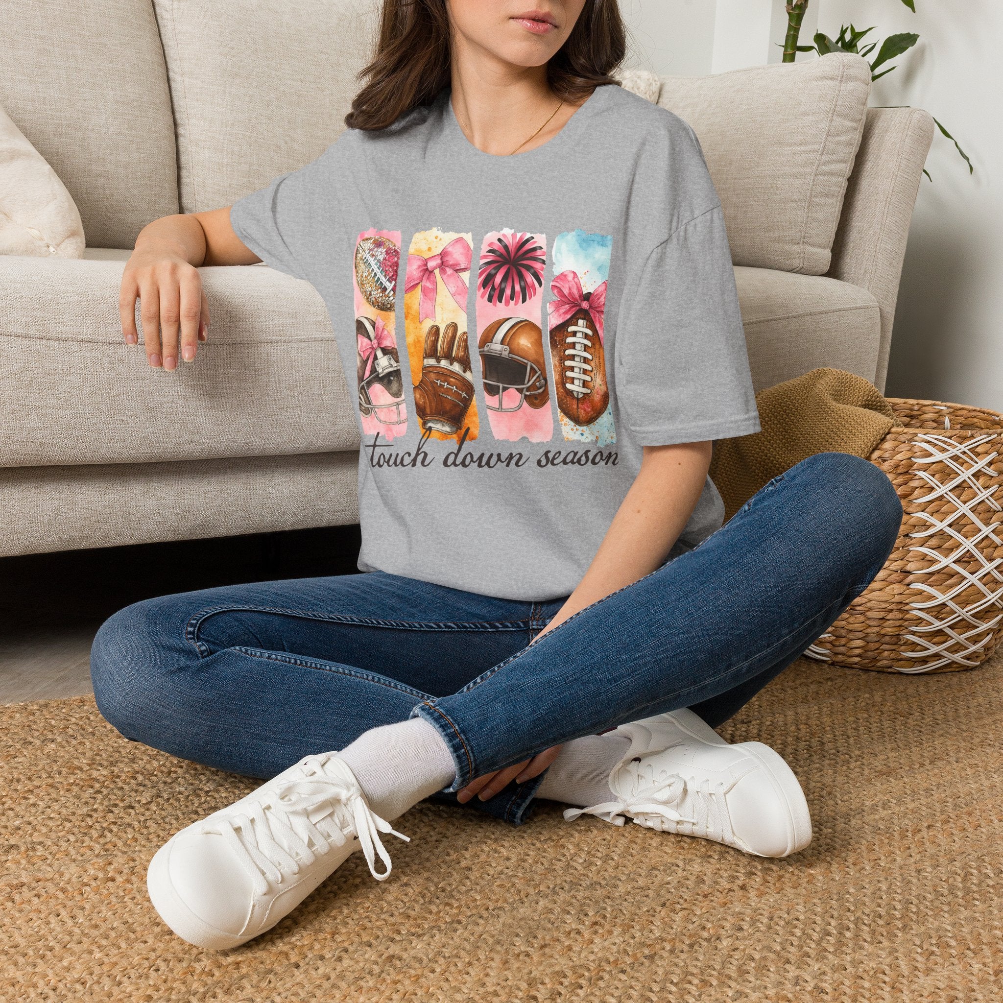 Touchdown Season Football T-Shirt — Pink Cheer & Helmet Graphic Tee