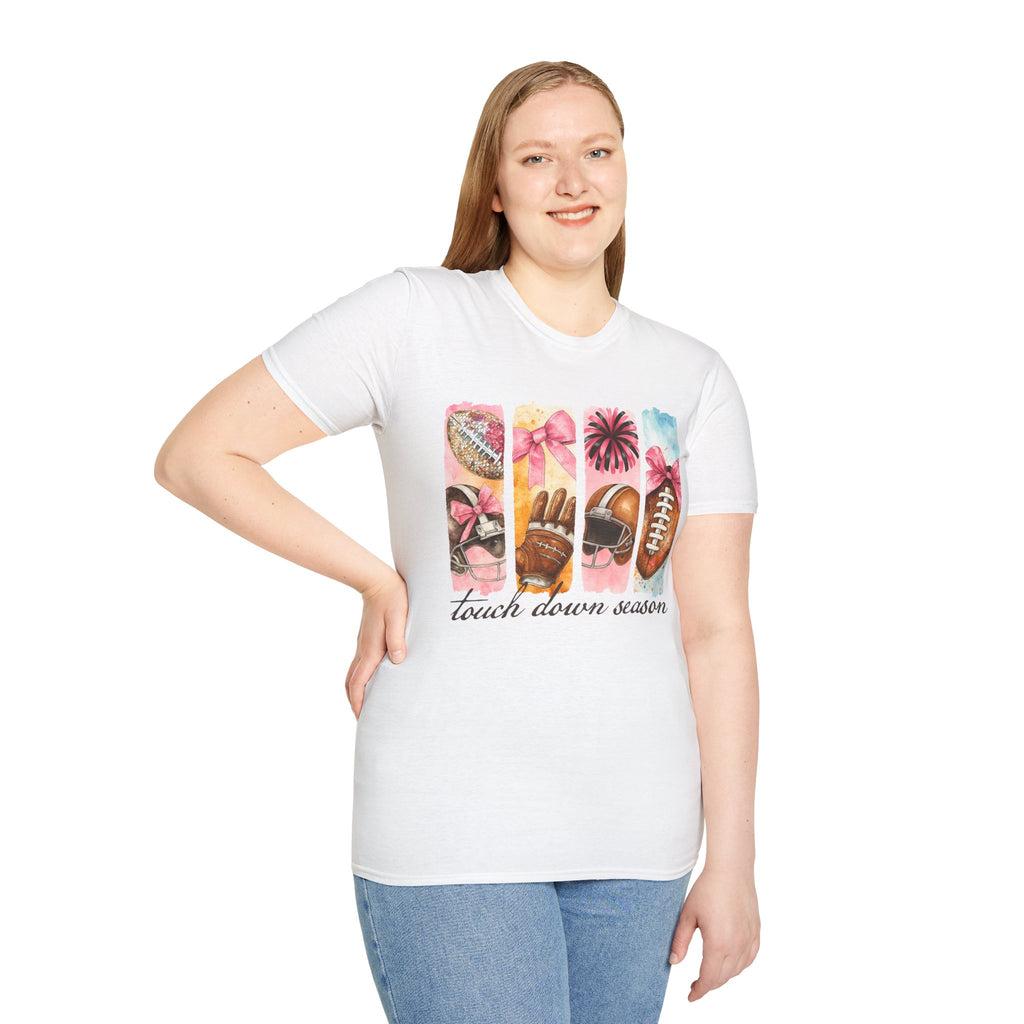 Touchdown Season Football T-Shirt — Pink Cheer & Helmet Graphic Tee