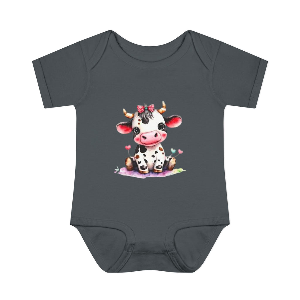 Cute Cow Infant Bodysuit — Adorable Baby Cow Onesie with Pink Bow