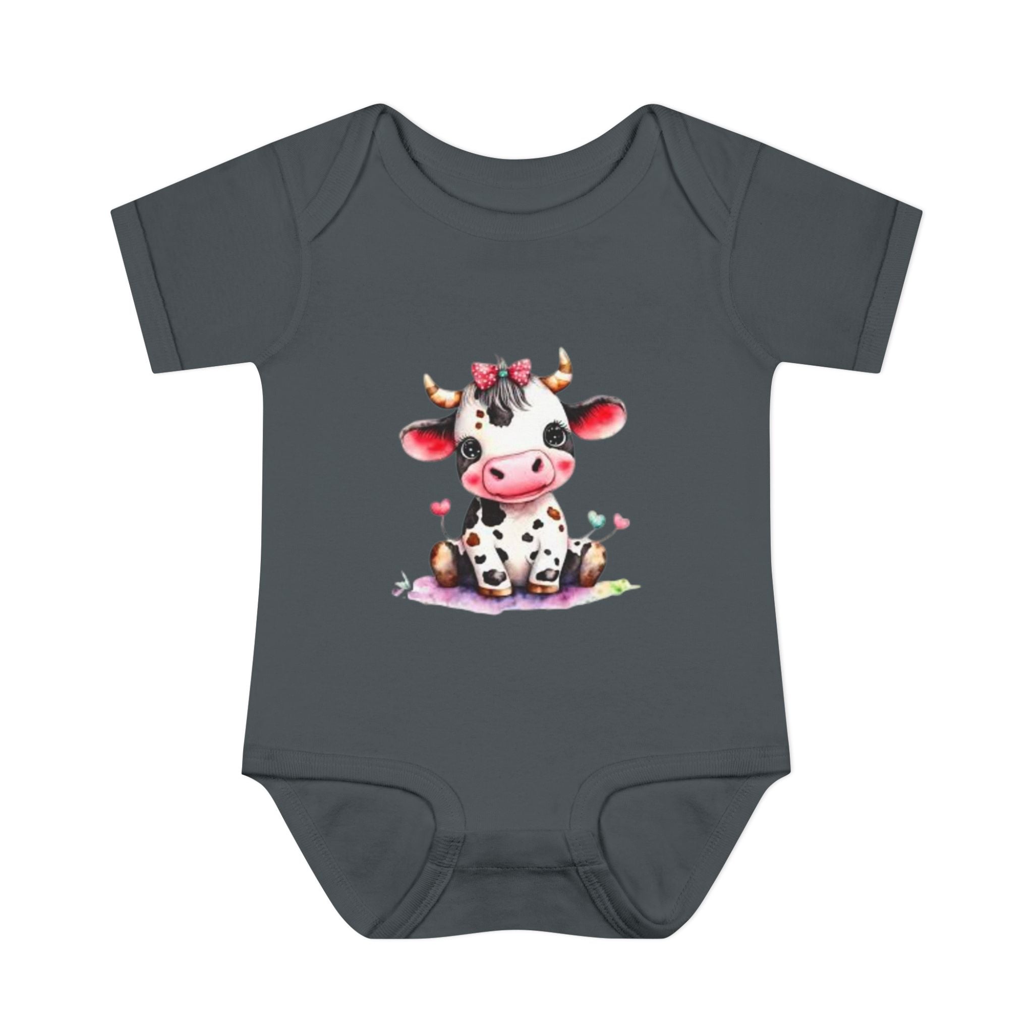 Cute Cow Infant Bodysuit — Adorable Baby Cow Onesie with Pink Bow
