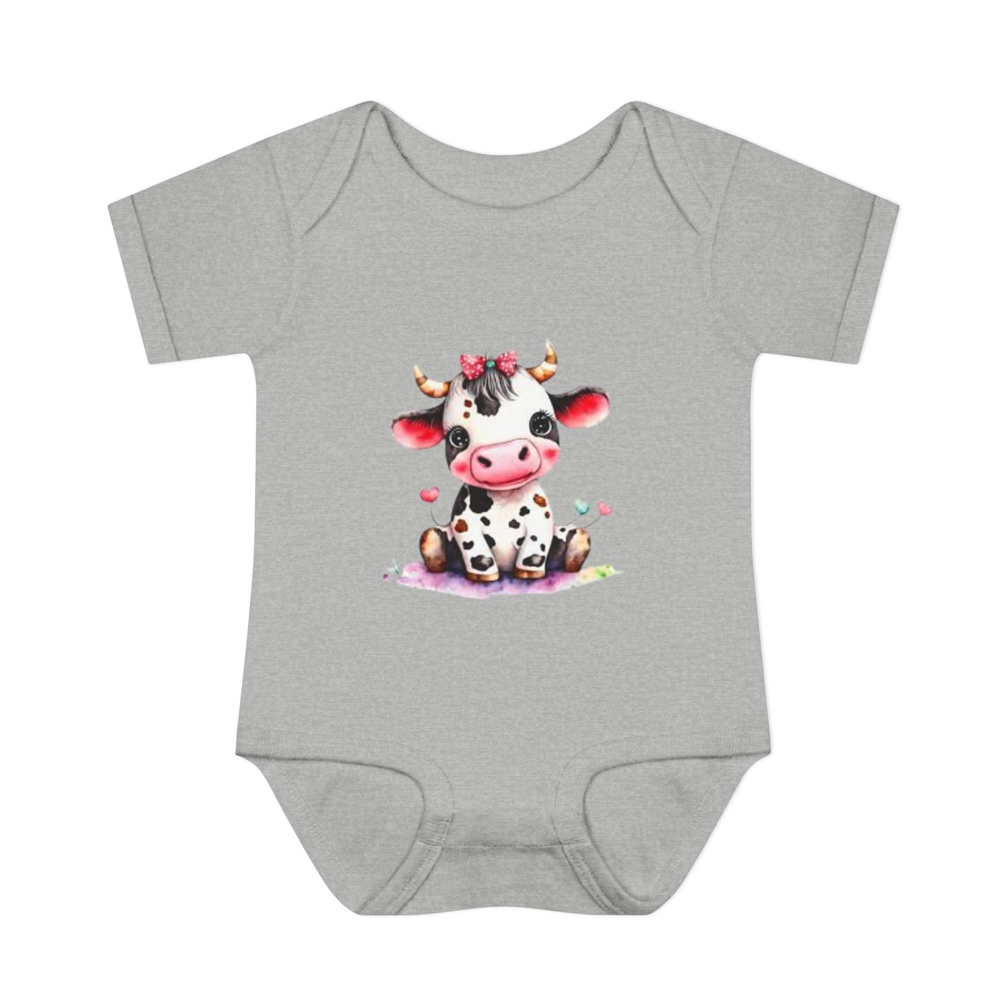 Cute Cow Infant Bodysuit — Adorable Baby Cow Onesie with Pink Bow