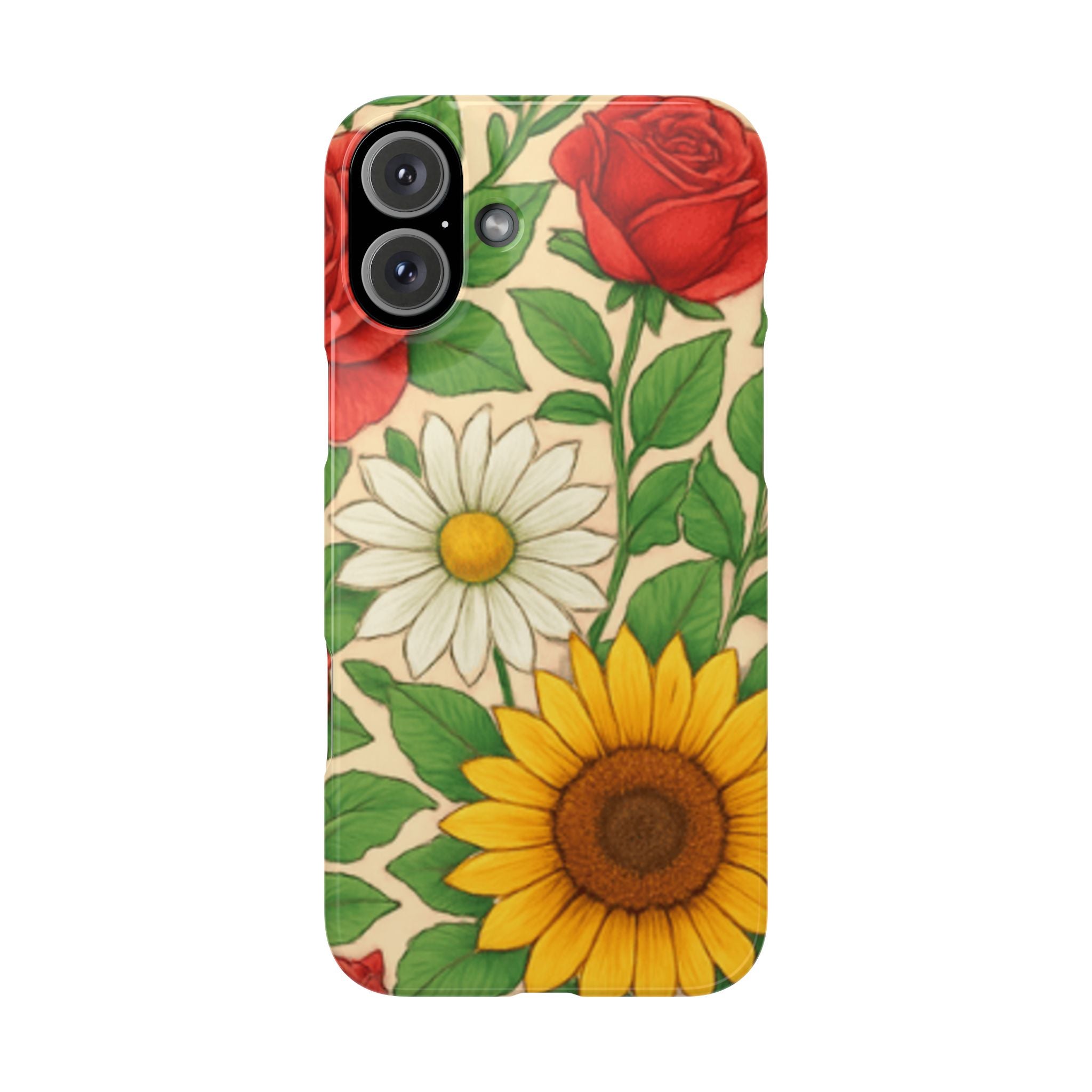 Floral Sunflower, Daisy & Rose Slim Phone Case — Vintage Botanical Pattern