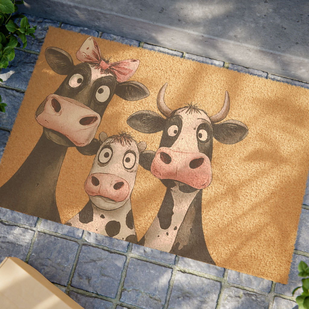 Doormat — Charming Cow Family Coir Welcome Mat