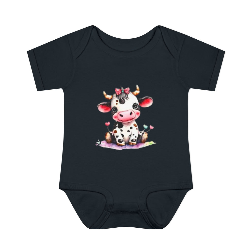 Cute Cow Infant Bodysuit — Adorable Baby Cow Onesie with Pink Bow